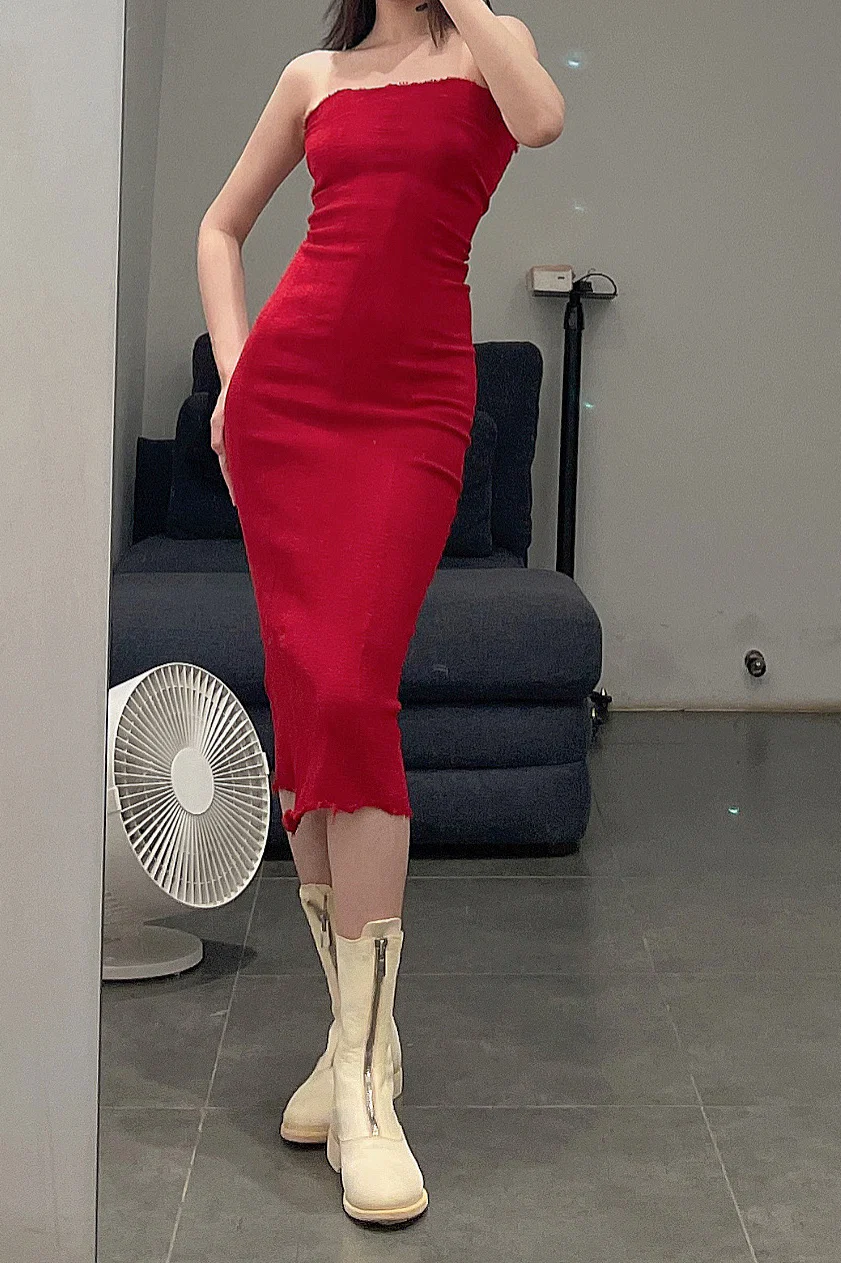 Marc Le Bihan corseted strapless dress, 10 meters of silk, shrunk, France, 21938 MLB-21938-E21-YSH, Poppy Red. - Image 8
