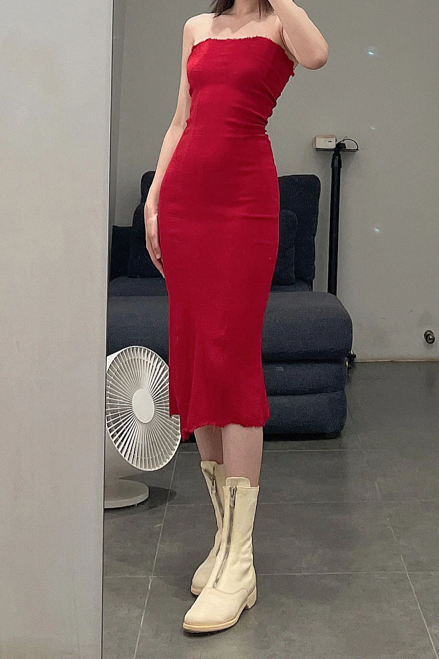 Marc Le Bihan corseted strapless dress, 10 meters of silk, shrunk, France, 21938 MLB-21938-E21-YSH, Poppy Red. - Image 9