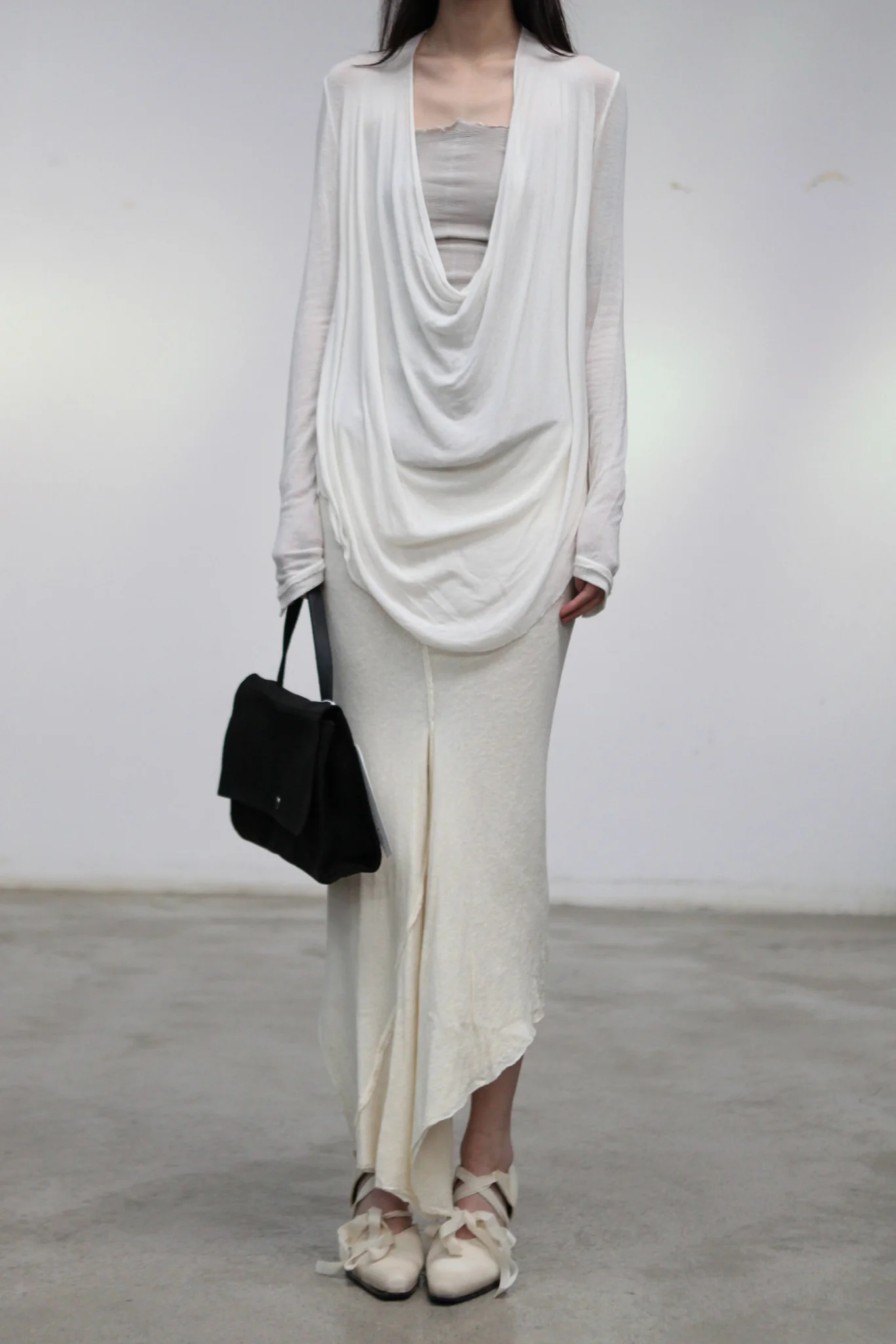Marc Le Bihan Fall/Winter 2025 Long-Sleeved Top with Wide-Neckline and Pleated Front, Item No. 2821 (France) MLB-2821-ECRU - Image 2