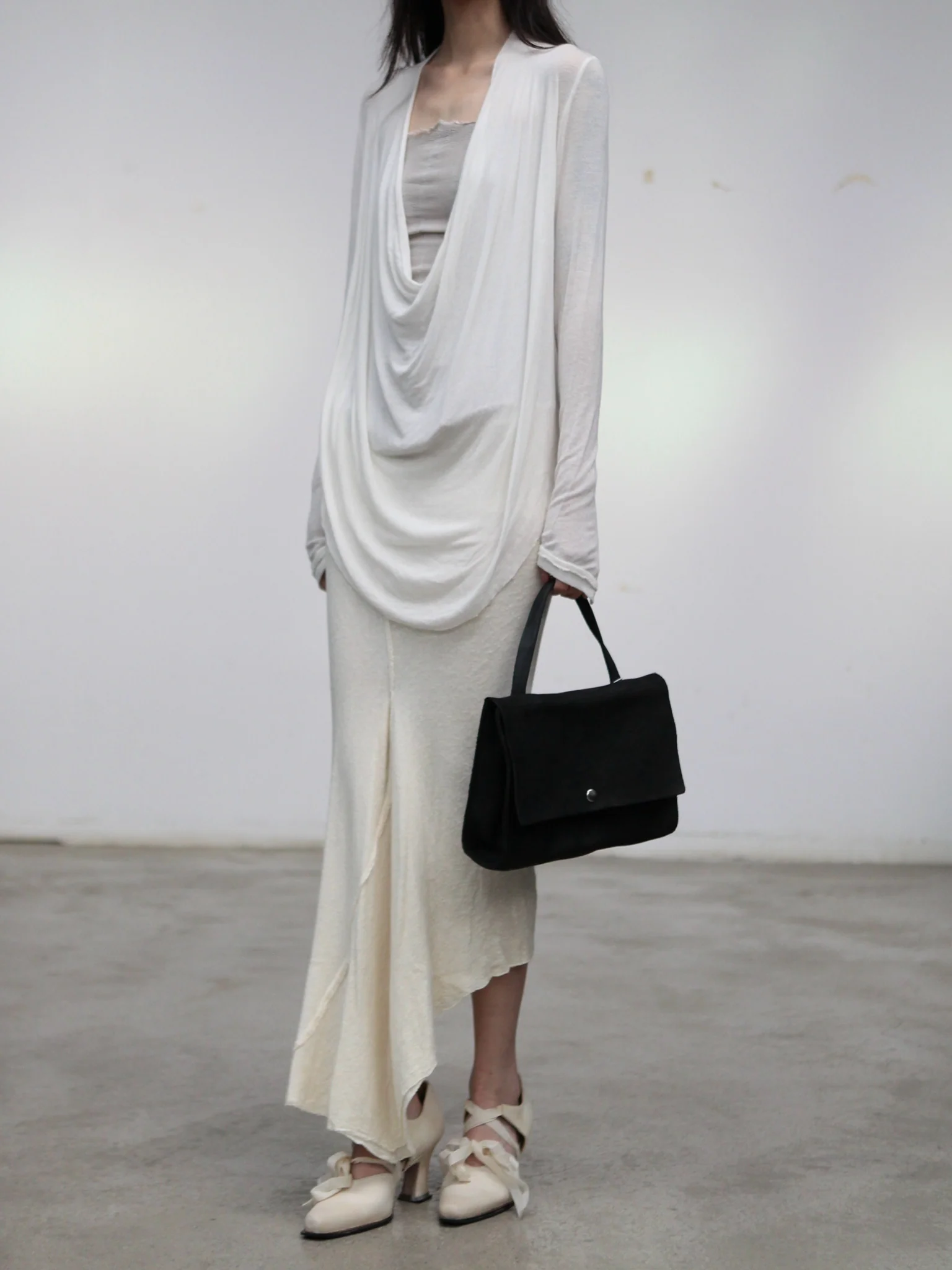 Marc Le Bihan Fall/Winter 2025 Long-Sleeved Top with Wide-Neckline and Pleated Front, Item No. 2821 (France) MLB-2821-ECRU - Image 3