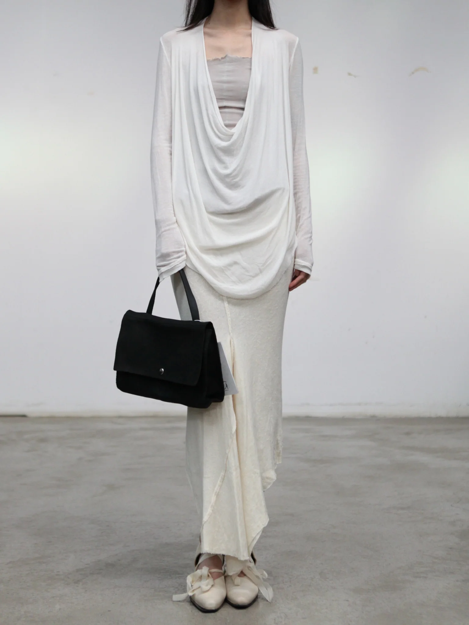 Marc Le Bihan Fall/Winter 2025 Long-Sleeved Top with Wide-Neckline and Pleated Front, Item No. 2821 (France) MLB-2821-ECRU - Image 4