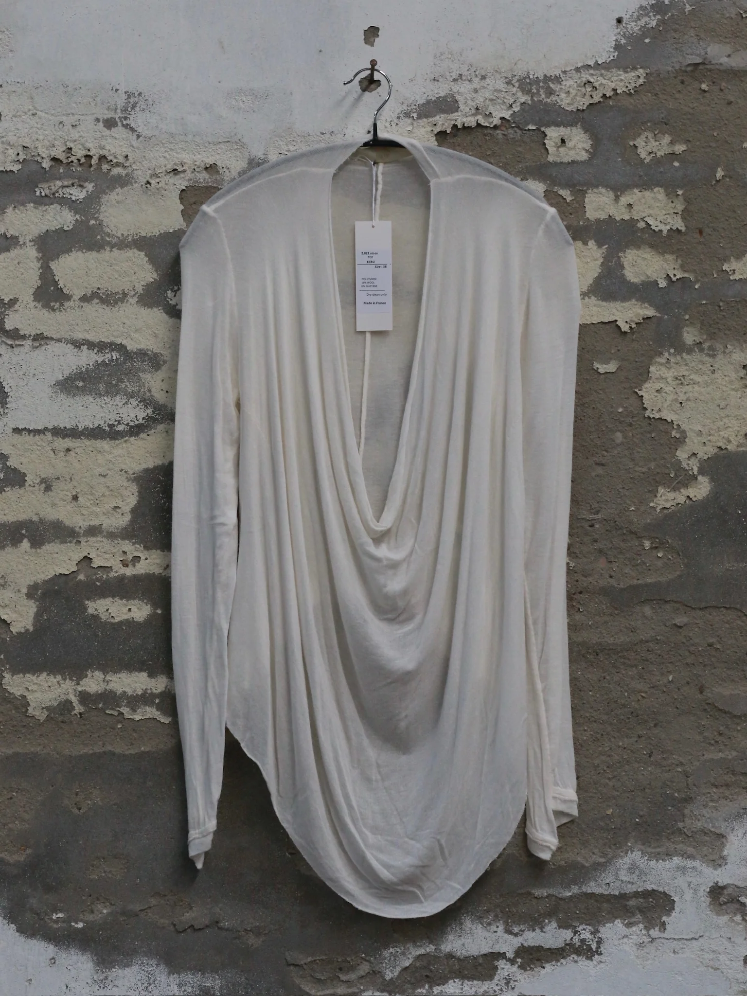 Marc Le Bihan Fall/Winter 2025 Long-Sleeved Top with Wide-Neckline and Pleated Front, Item No. 2821 (France) MLB-2821-ECRU - Image 5
