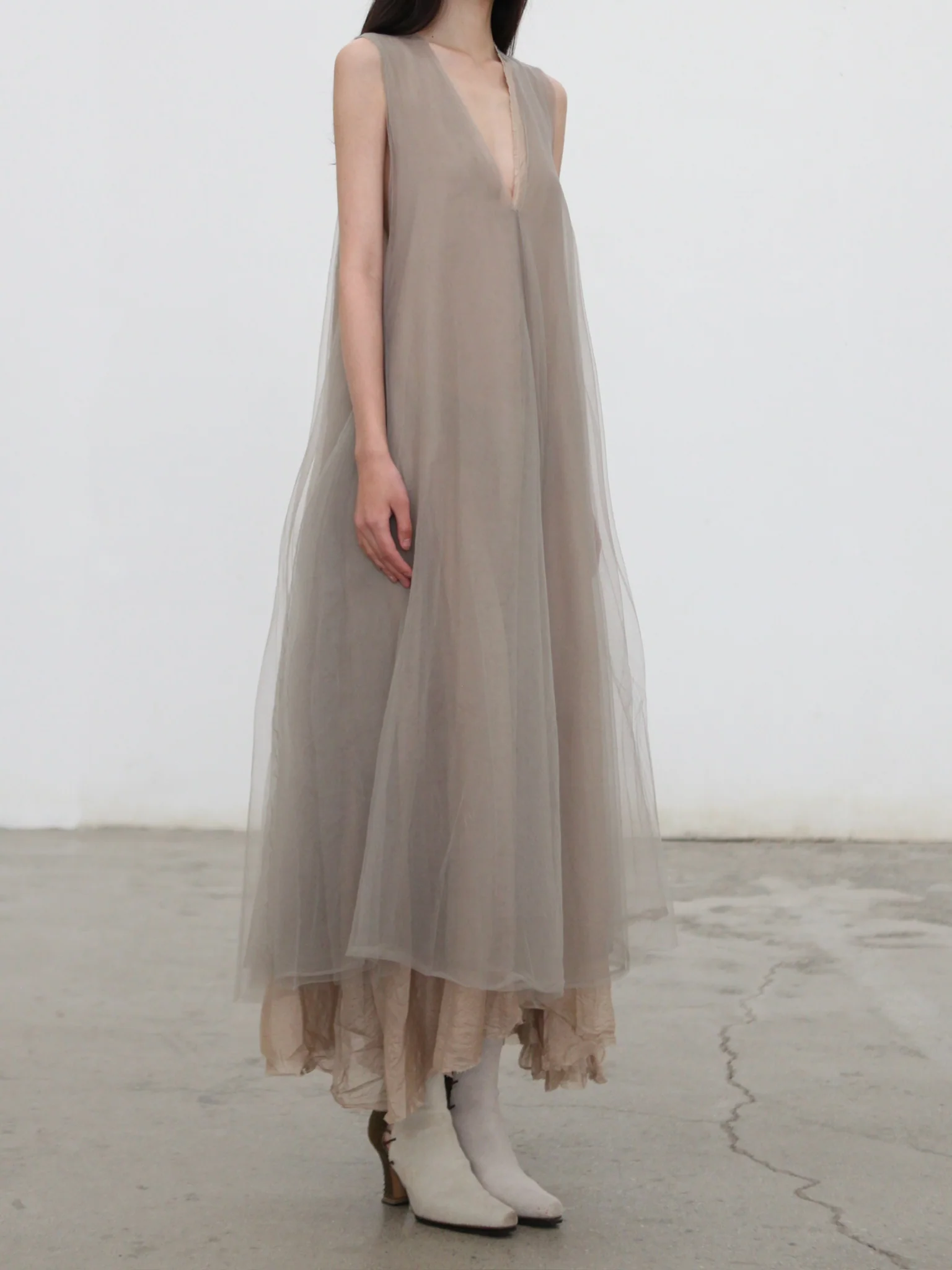 Marc Le Bihan Fall/Winter 2025 Tulle Overlay Dress 2124 (France) MLB-2124-TAUPE - Image 2
