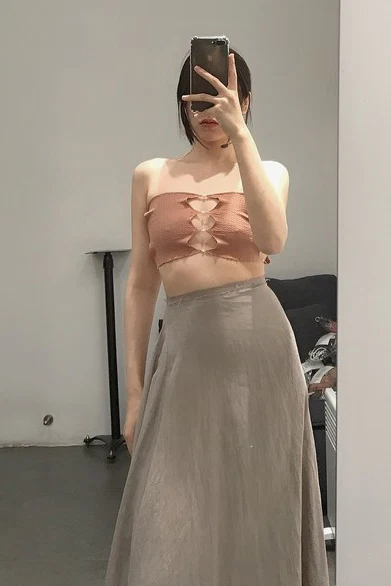 marc le bihan linen skirt 2510 taupe - Image 10