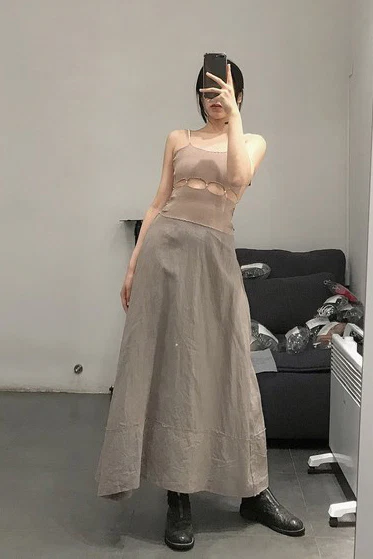marc le bihan linen skirt 2510 taupe - Image 5