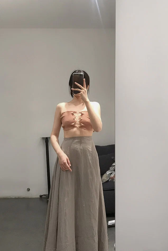 marc le bihan linen skirt 2510 taupe - Image 6