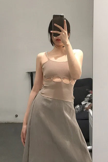 marc le bihan linen skirt 2510 taupe - Image 9