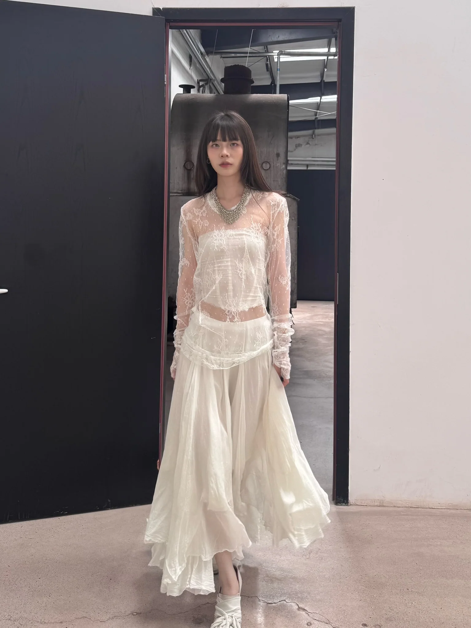Marc Le Bihan PONGE halterneck skirt 2507 France Handmade MLB-2507-CRAIE Chalk white - Image 5