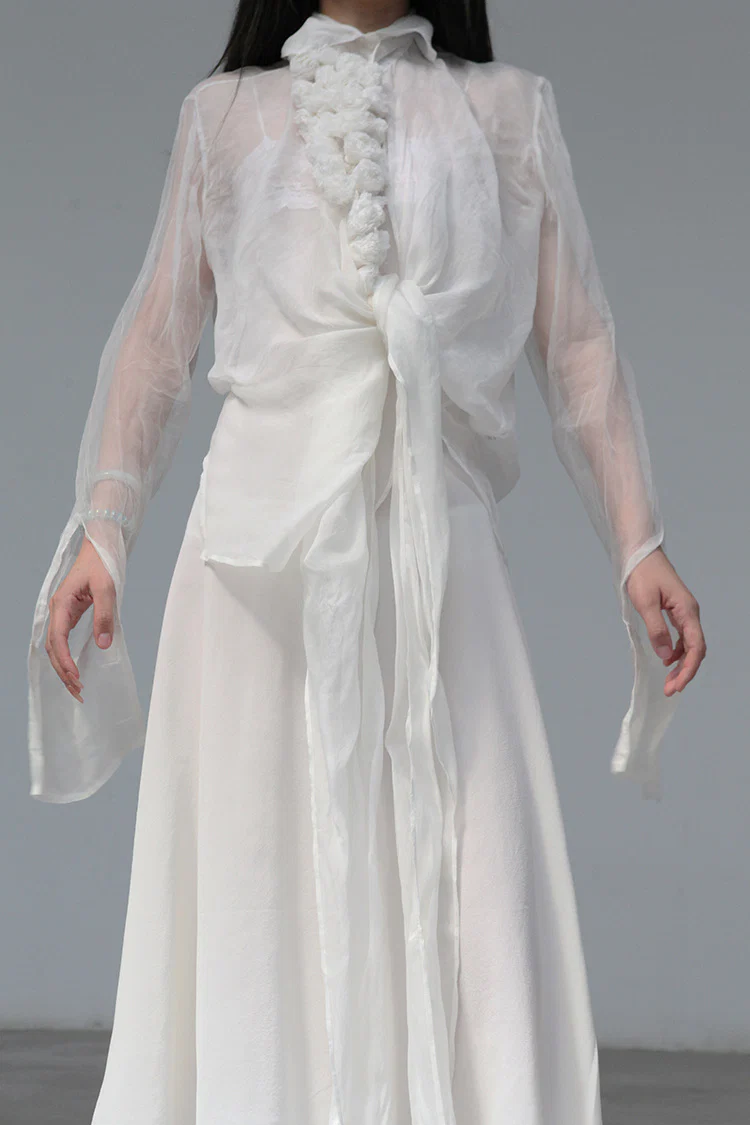marc le bihan silk floral shirt 26402-E21 OFF WHITE off-white - Image 4