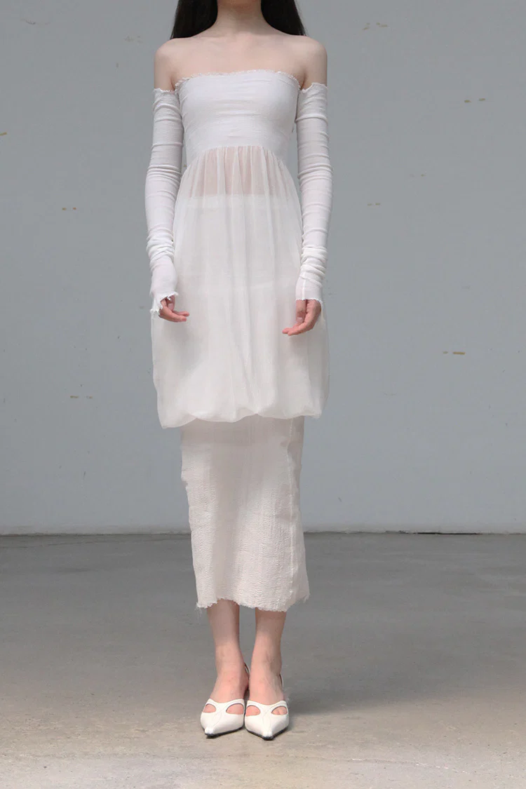 Marc Le Bihan Stretch Pleated Stretch Bandeau Dress or Skirt Collection MLB-25901-BAI White Short Skirt 25900 25901 - Image 3