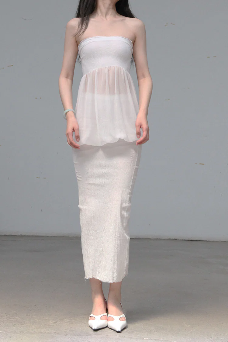 Marc Le Bihan Stretch Pleated Stretch Bandeau Dress or Skirt Collection MLB-25901-BAI White Short Skirt 25900 25901 - Image 4