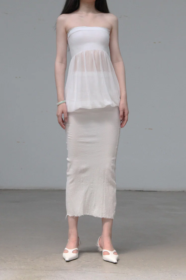Marc Le Bihan Stretch Pleated Stretch Bandeau Dress or Skirt Collection MLB-25901-BAI White Short Skirt 25900 25901 - Image 5