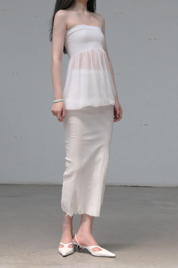 Marc Le Bihan Stretch Pleated Stretch Bandeau Dress or Skirt Collection MLB-25901-BAI White Short Skirt 25900 25901 - Image 6