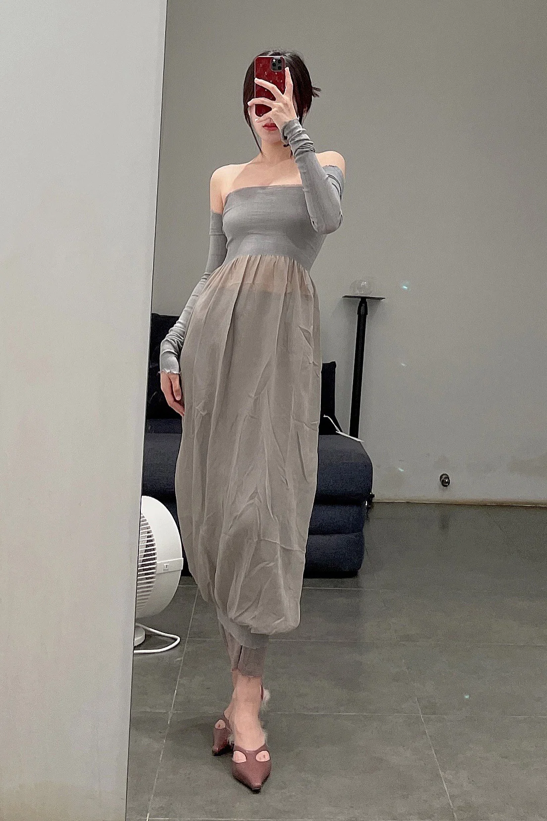 marc le bihan strapless tube top dress 21944-E21 GREY - Image 2