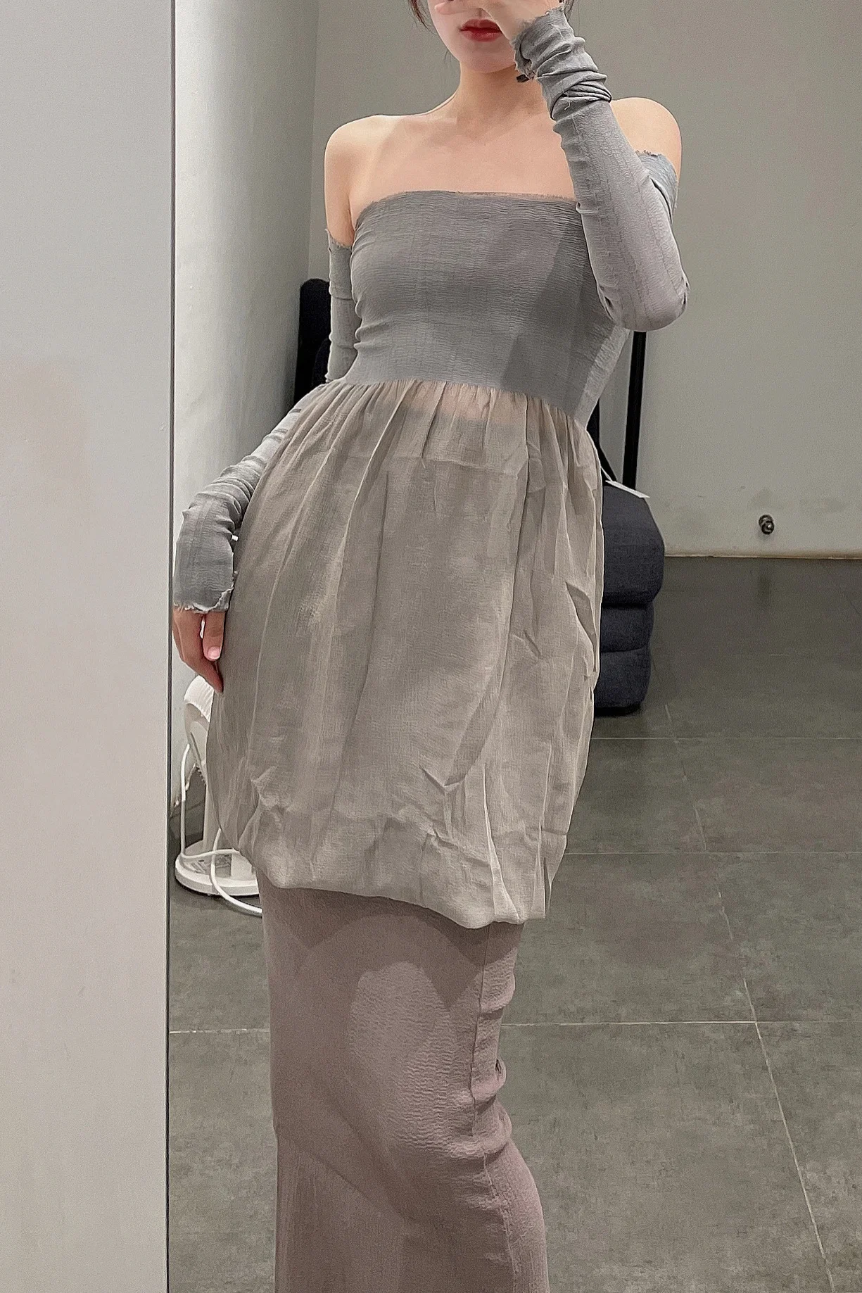 marc le bihan strapless tube top dress 21944-E21 GREY - Image 6