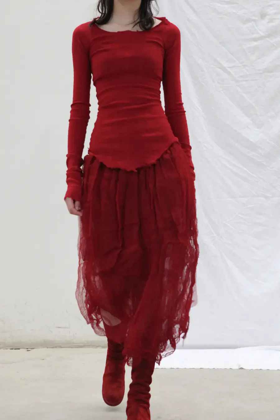 Marc Le Bihan Silk Shrink Classic Long Sleeve Base Top 26900 Series French Handmade MLB-26900-HONG Red - Image 3