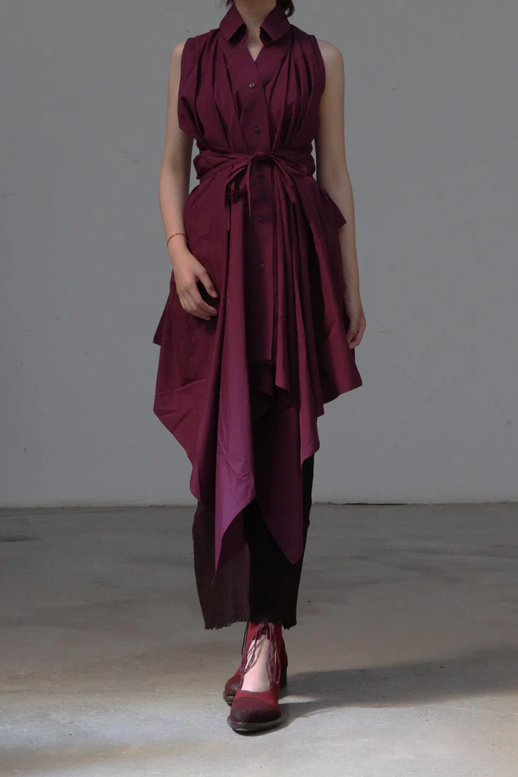 Marc Le Bihan Stretch Pleated Stretch Tube Dress or Skirt Collection MLB-25900-JIUHONG Burgundy Long Skirt 25900 25901 - Image 4