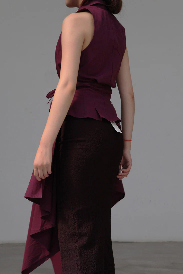 Marc Le Bihan Stretch Pleated Stretch Tube Dress or Skirt Collection MLB-25900-JIUHONG Burgundy Long Skirt 25900 25901 - Image 5