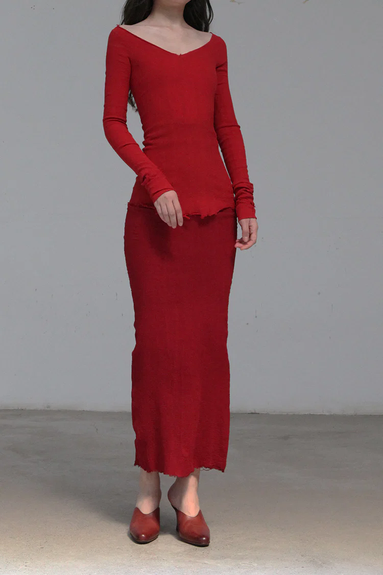 Marc Le Bihan 26909 V-neck tight stretch top 10 meters silk shrink MLB-26909-E21-YSH poppy red 26909-E21 - Image 2