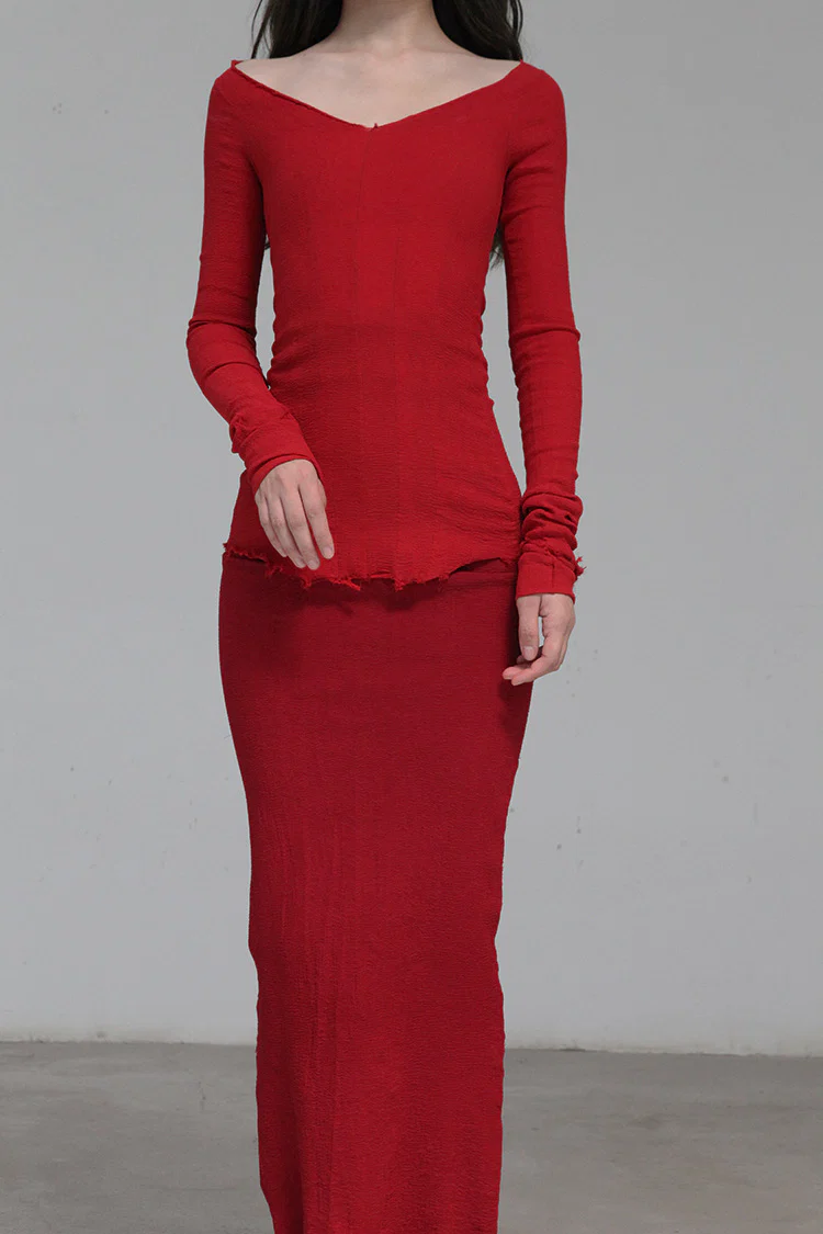 Marc Le Bihan 26909 V-neck tight stretch top 10 meters silk shrink MLB-26909-E21-YSH poppy red 26909-E21 - Image 3