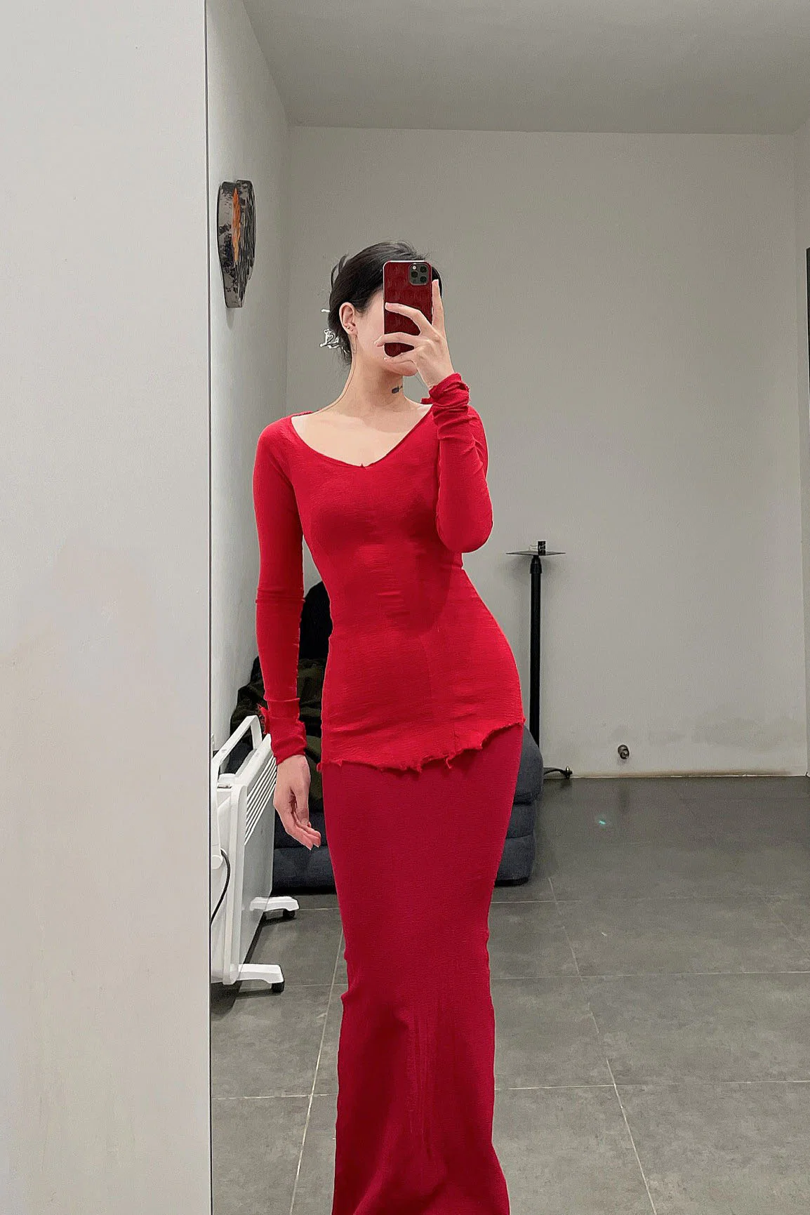 Marc Le Bihan 26909 V-neck tight stretch top 10 meters silk shrink MLB-26909-E21-YSH poppy red 26909-E21 - Image 4