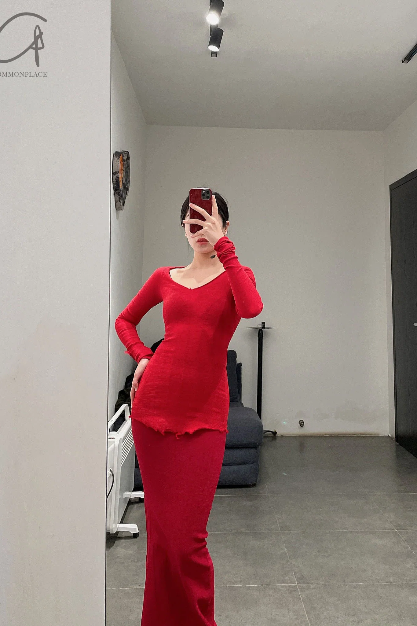Marc Le Bihan 26909 V-neck tight stretch top 10 meters silk shrink MLB-26909-E21-YSH poppy red 26909-E21 - Image 5