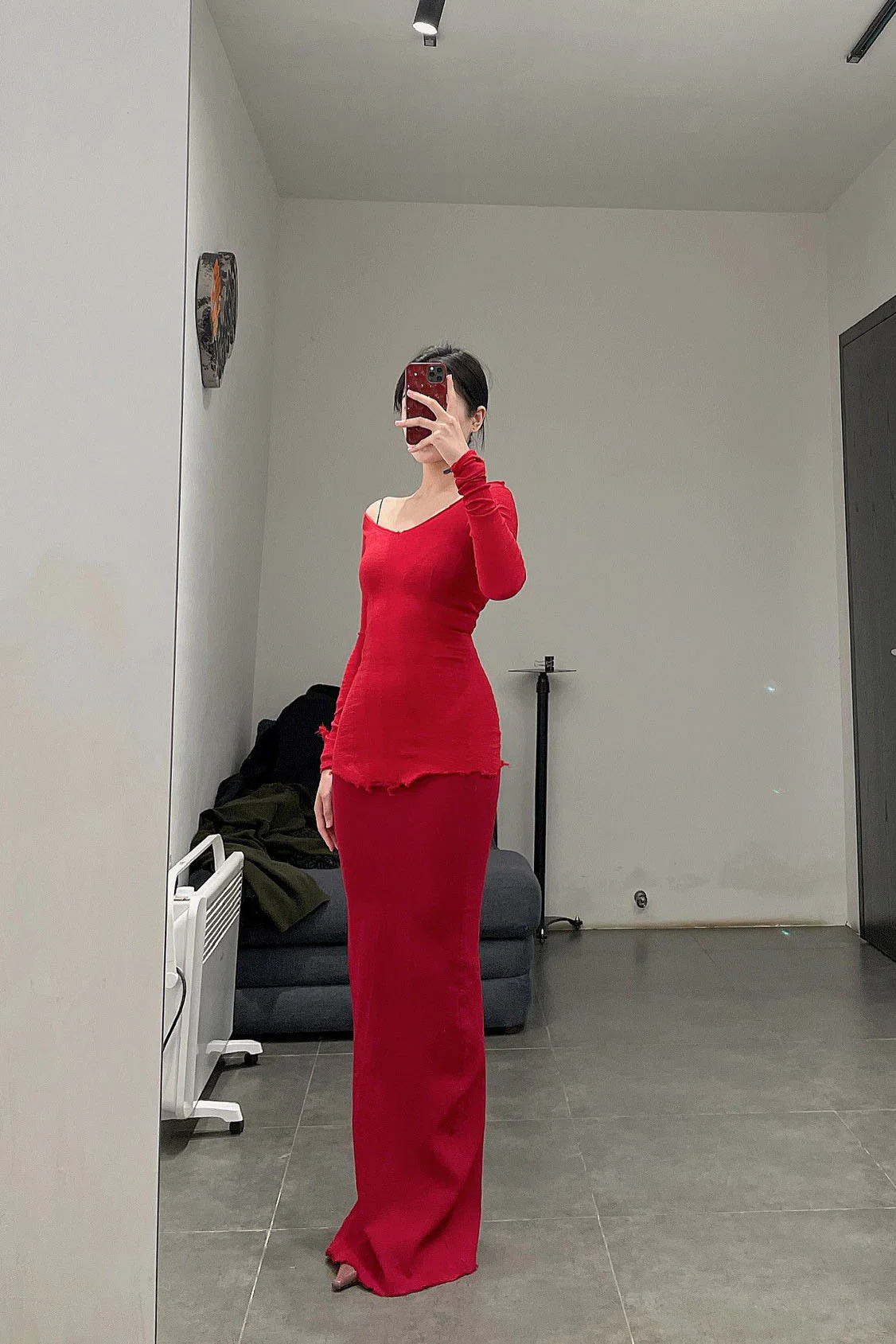 Marc Le Bihan 26909 V-neck tight stretch top 10 meters silk shrink MLB-26909-E21-YSH poppy red 26909-E21 - Image 6