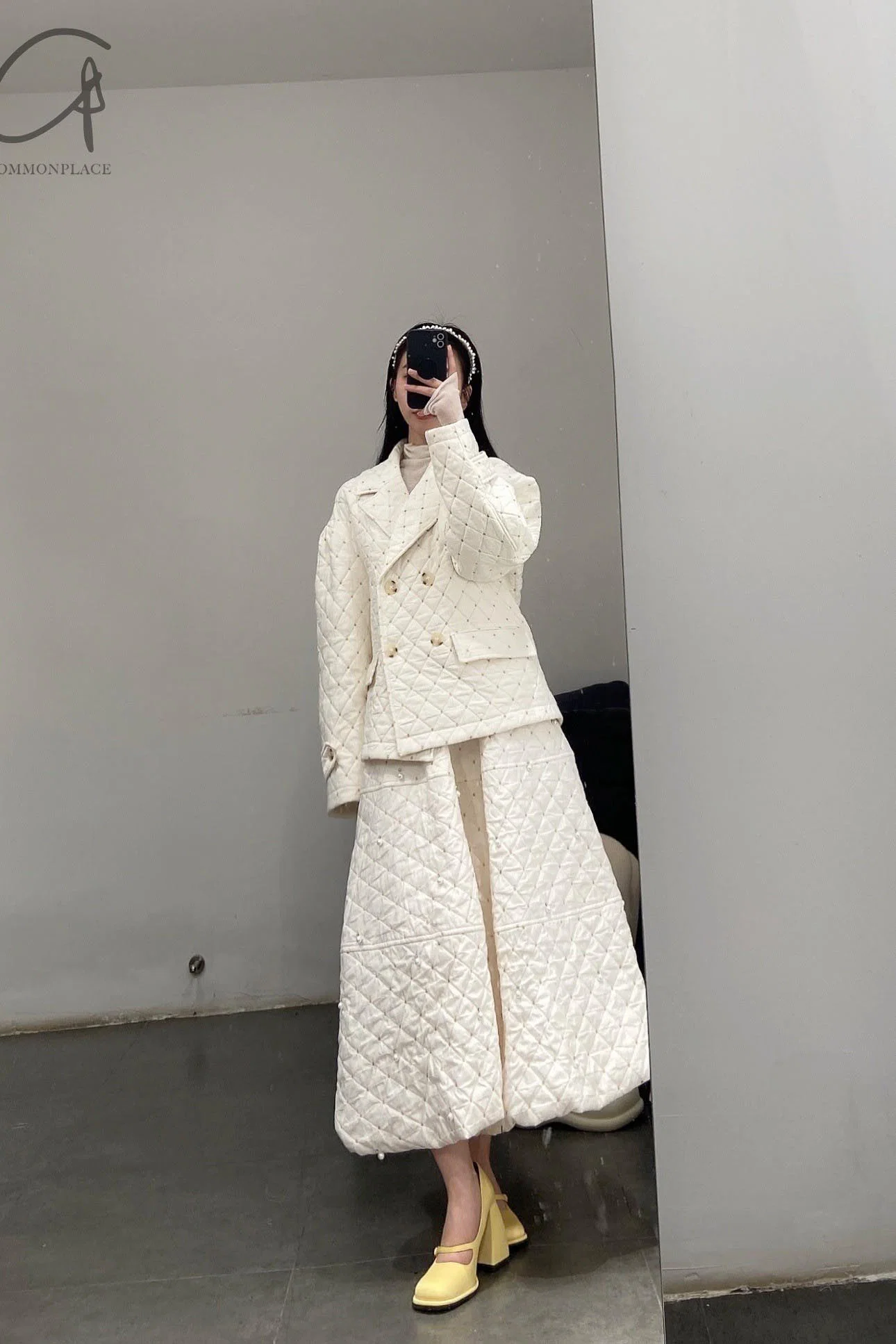 MING MA Pearl Diamond Check Jacquard Flower Bud Dress AW21 SK04-WTJAC - Image 13