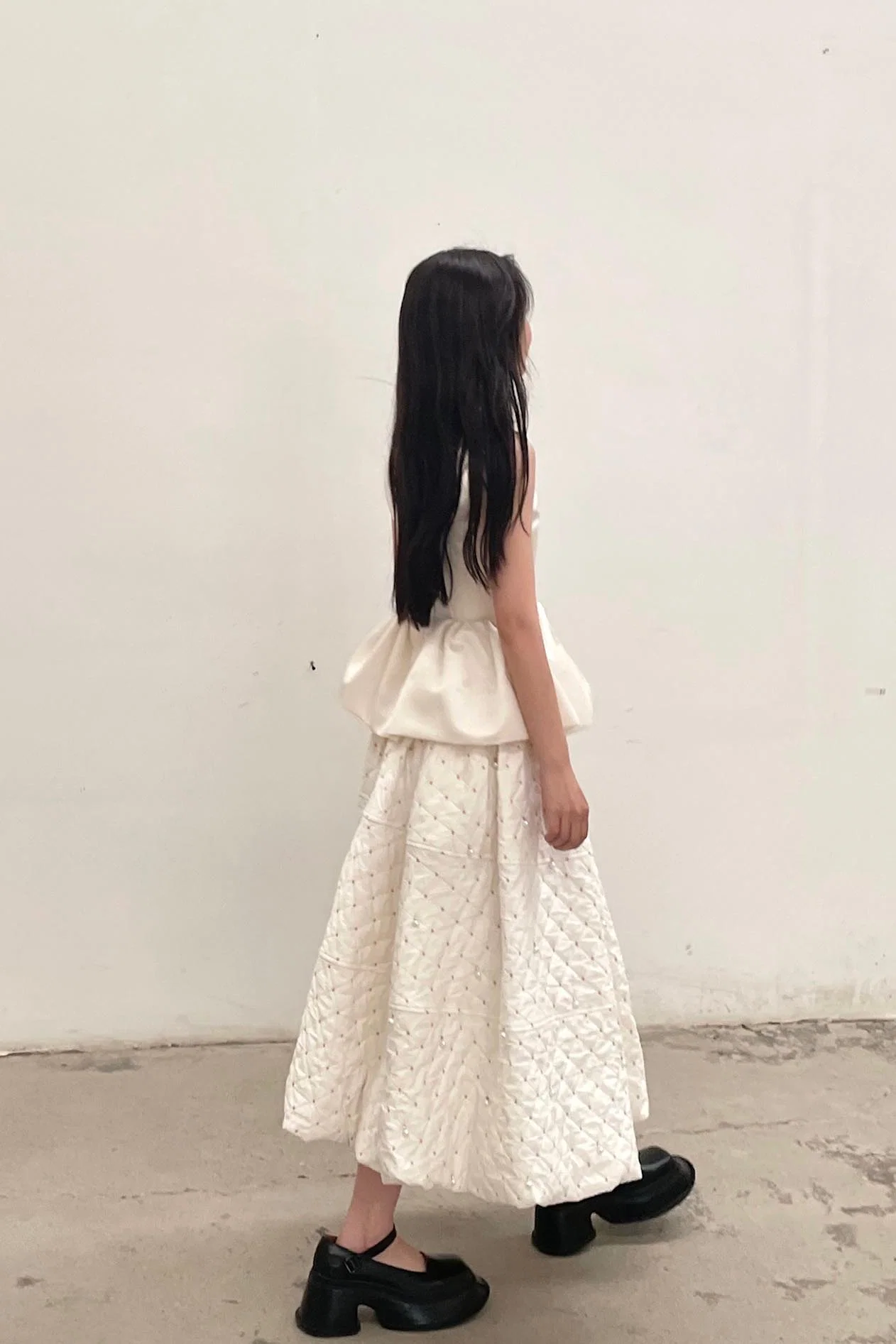 MING MA Pearl Diamond Check Jacquard Flower Bud Dress AW21 SK04-WTJAC - Image 4
