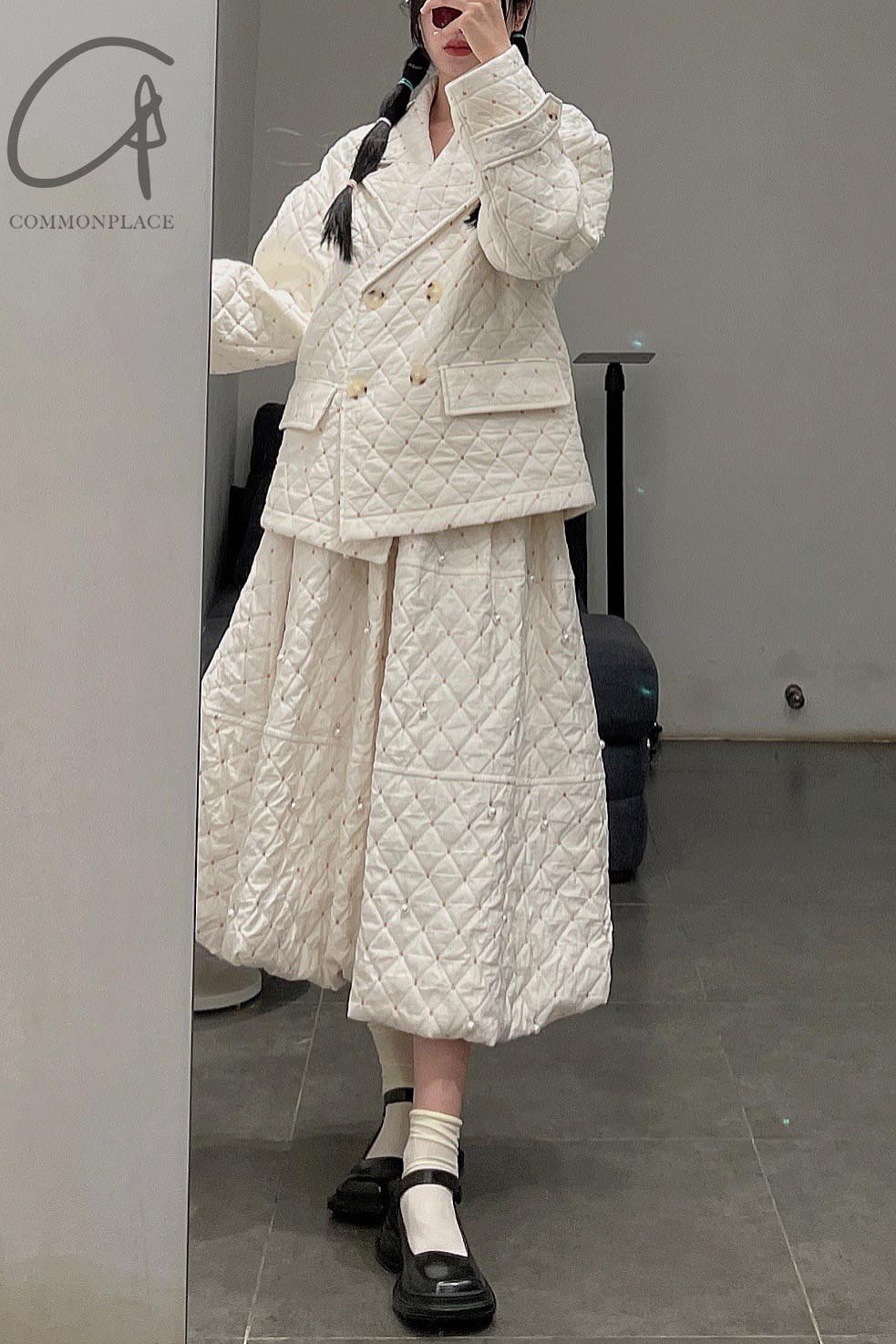 MING MA Pearl Diamond Check Jacquard Flower Bud Dress AW21 SK04-WTJAC - Image 9