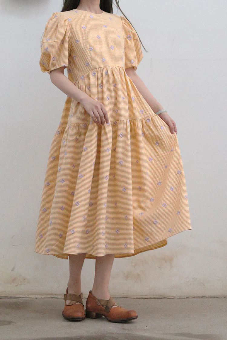 MING MA Puff sleeve pleated dress AW21-DR17-YWPR - Image 2