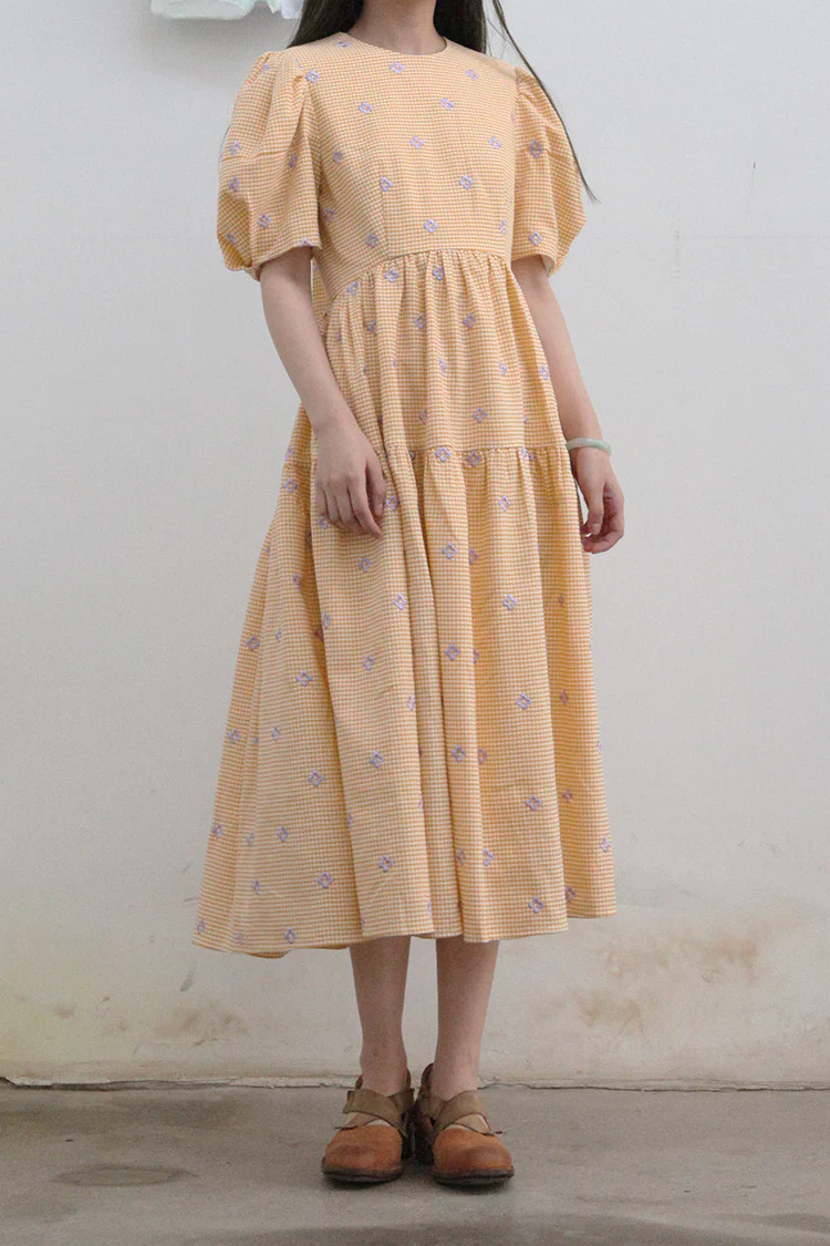 MING MA Puff sleeve pleated dress AW21-DR17-YWPR - Image 3