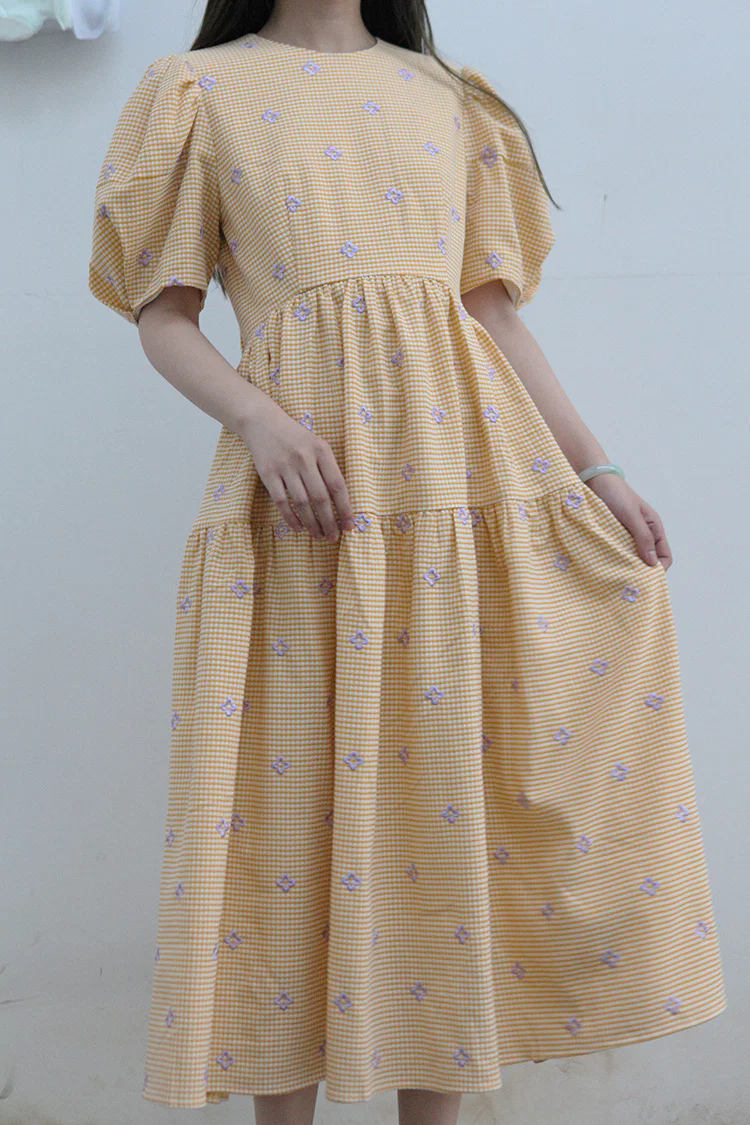 MING MA Puff sleeve pleated dress AW21-DR17-YWPR - Image 4