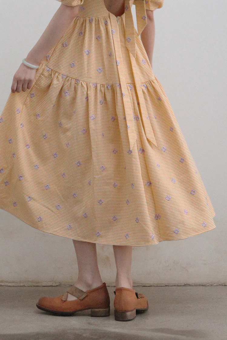 MING MA Puff sleeve pleated dress AW21-DR17-YWPR - Image 5