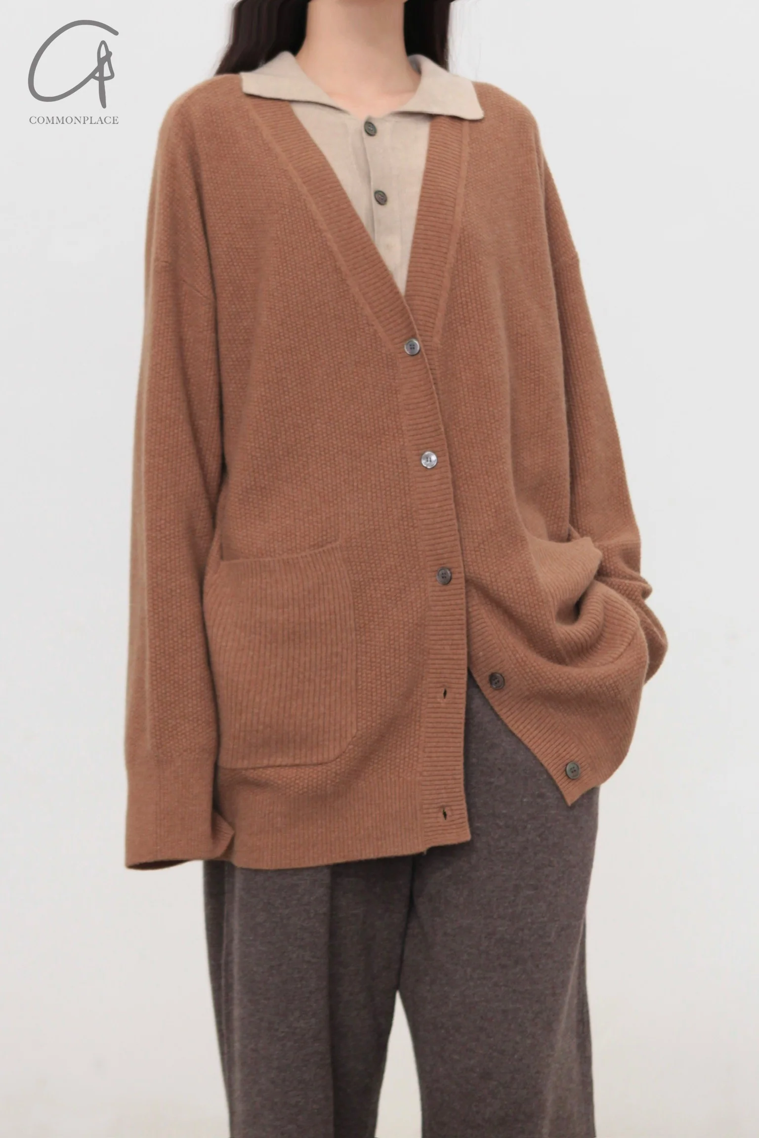Mutedance 24 Autumn and Winter V-neck cashmere top series MD-MD24FW124-BROWN MD24FW123 MD24FW124 - Image 2