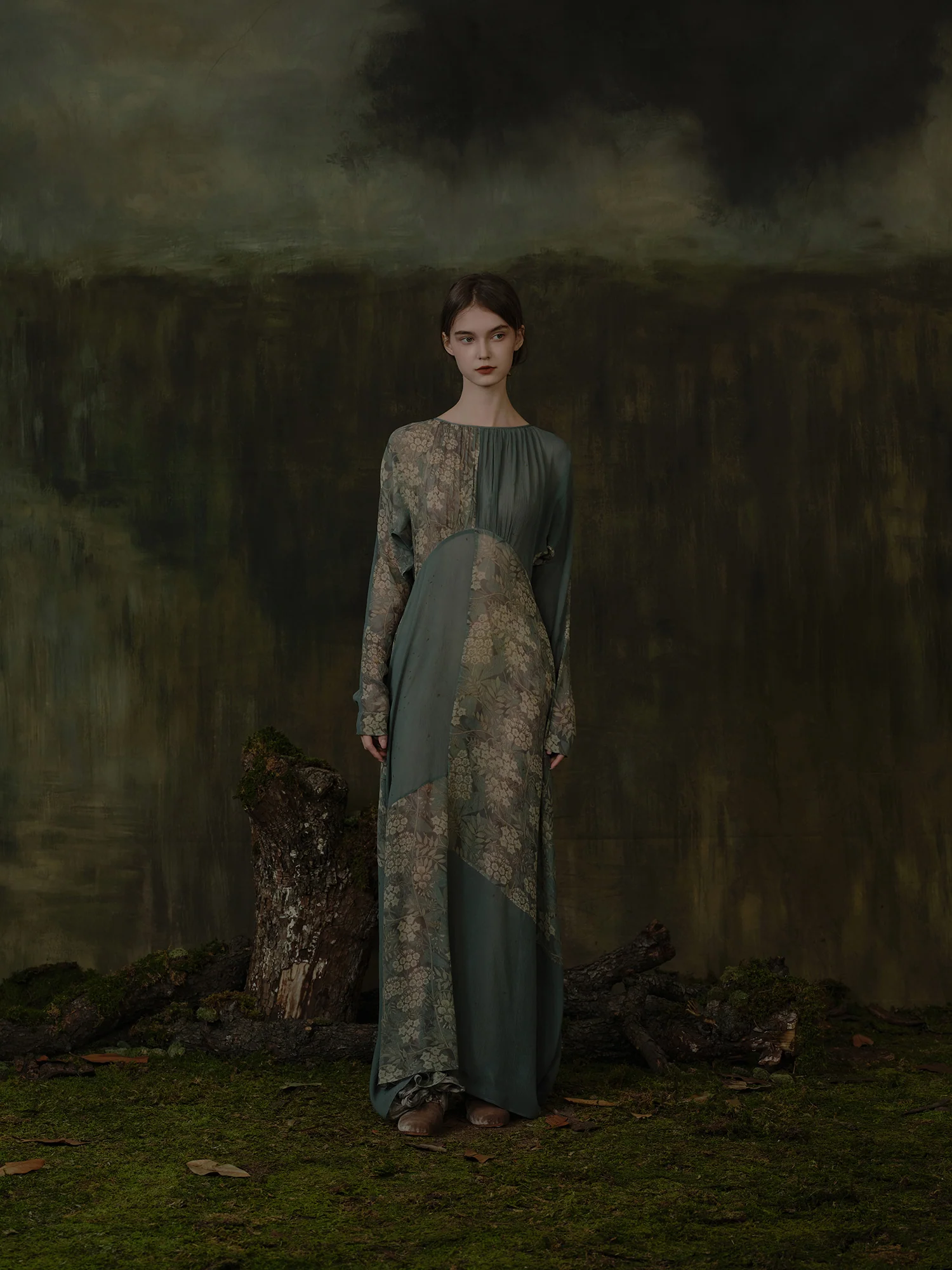 Mutedance 25 Autumn and Winter Waist Round Neck Splicing Dress MD-MD25FW60-green (MD25FW58) - Image 10
