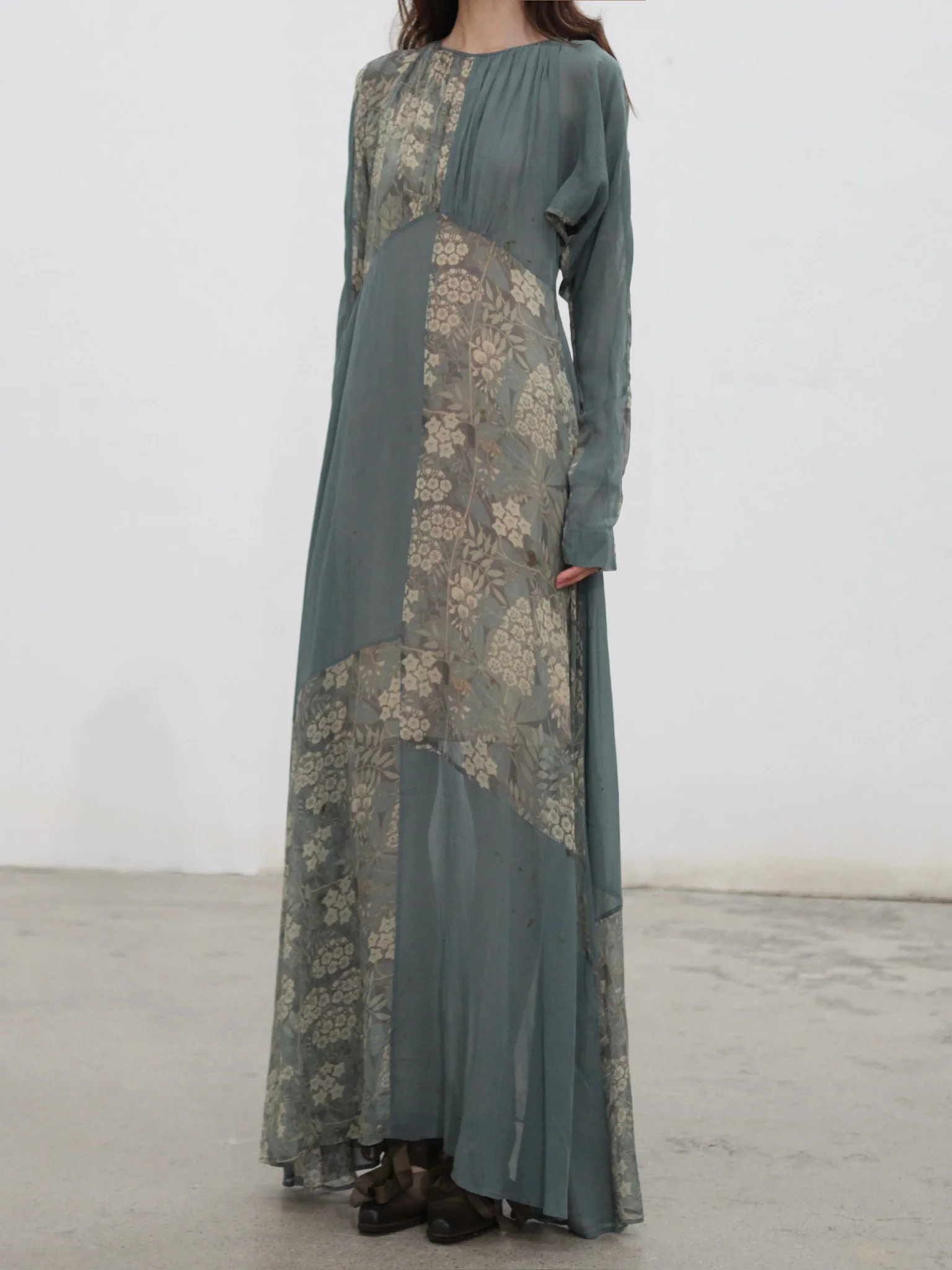 Mutedance 25 Autumn and Winter Waist Round Neck Splicing Dress MD-MD25FW60-green (MD25FW58) - Image 4