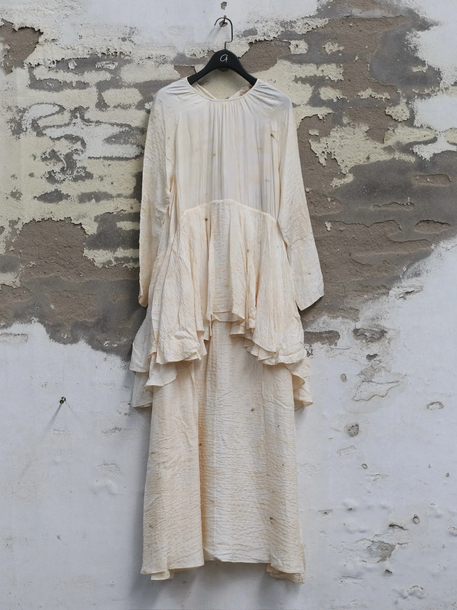 Mutedance 25 Autumn/Winter Flower Dye Silk Round Neck Layered Long Sleeve Dress MD-MD25FW84-nude - Image 5
