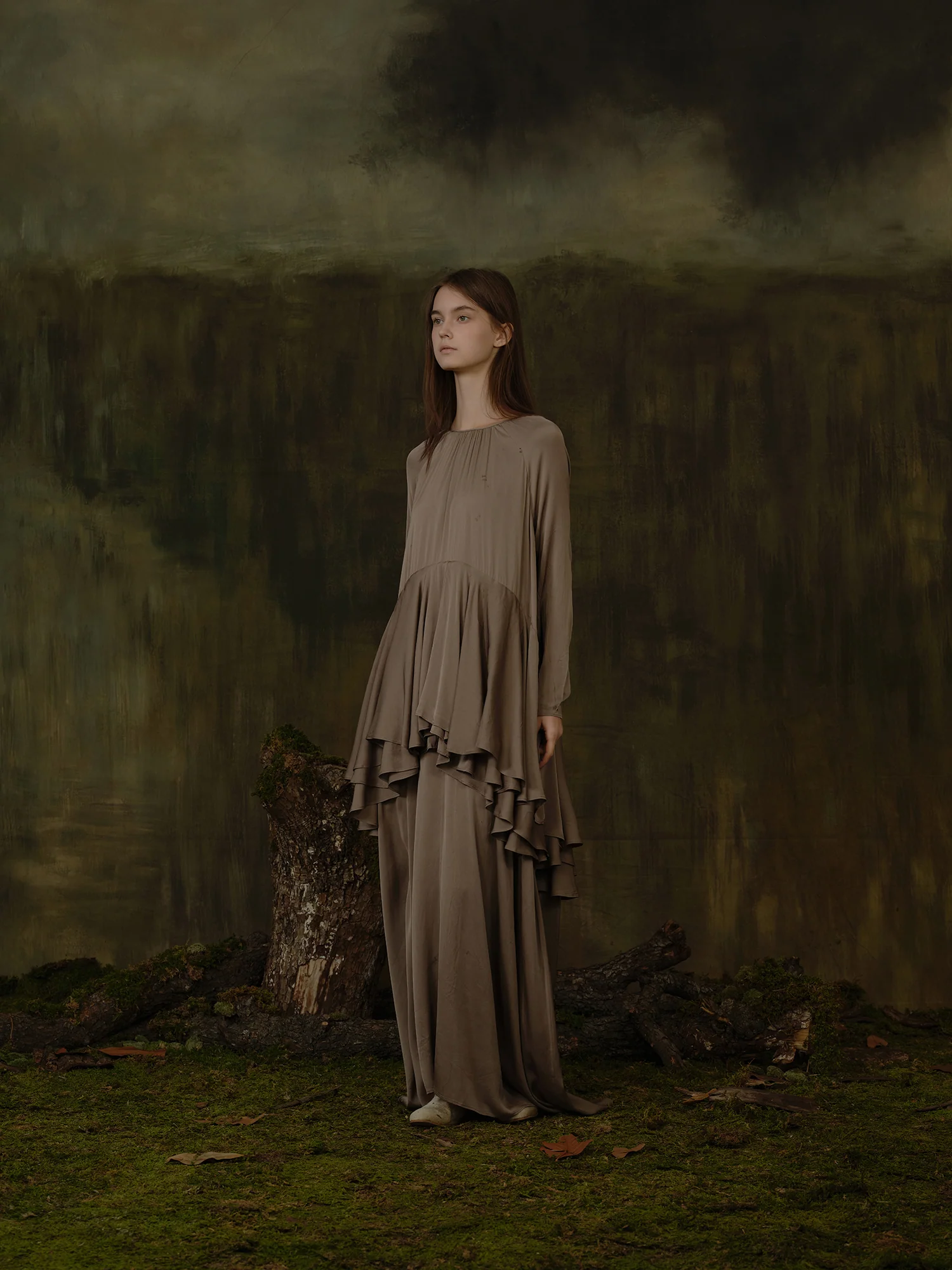 Mutedance 25 Autumn/Winter Flower-dyed Silk Round Neck Layered Long Sleeve Dress MD-MD25FW85-sand (MD25FW84) - Image 11