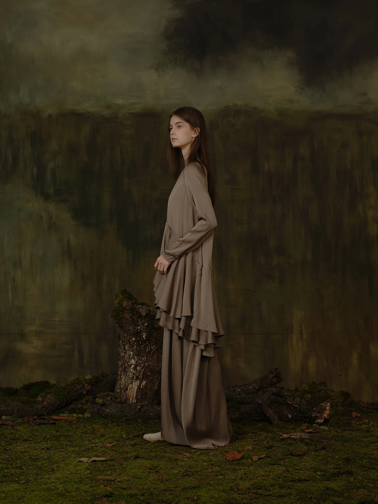 Mutedance 25 Autumn/Winter Flower-dyed Silk Round Neck Layered Long Sleeve Dress MD-MD25FW85-sand (MD25FW84) - Image 12