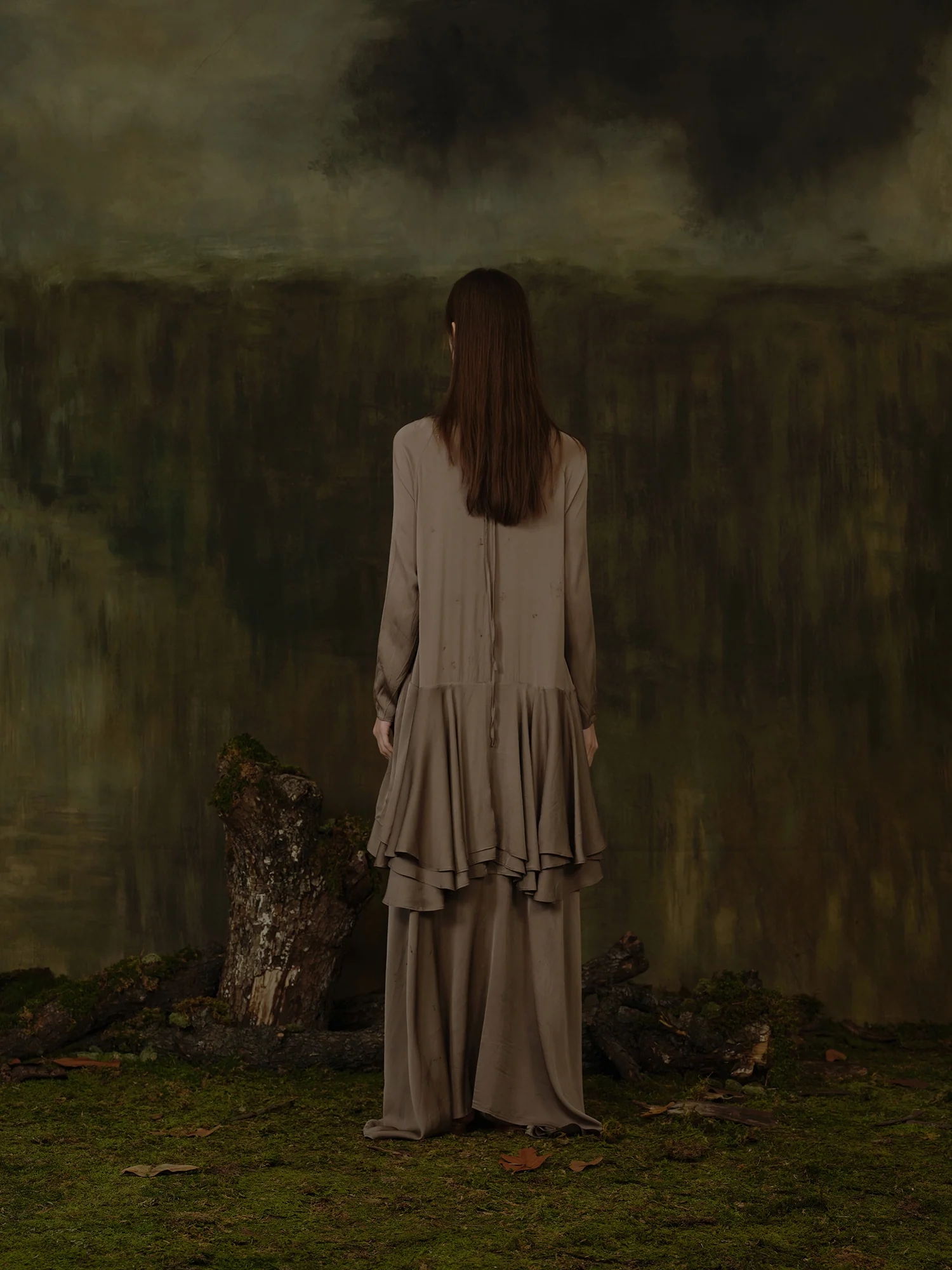 Mutedance 25 Autumn/Winter Flower-dyed Silk Round Neck Layered Long Sleeve Dress MD-MD25FW85-sand (MD25FW84) - Image 13