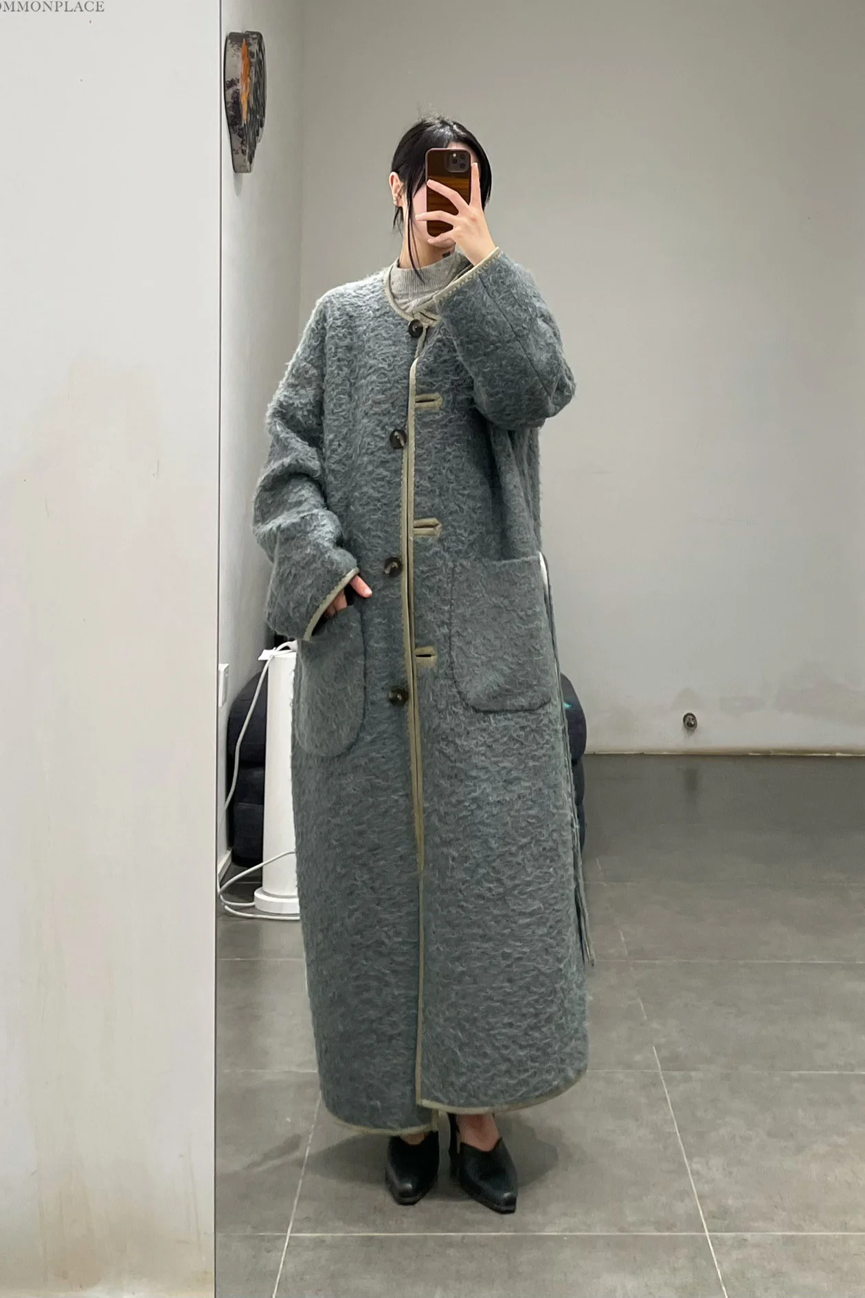 MUTEDANCE long wool jacket MD-MD23FW02-QINGHUI blue gray PM96 - Image 13