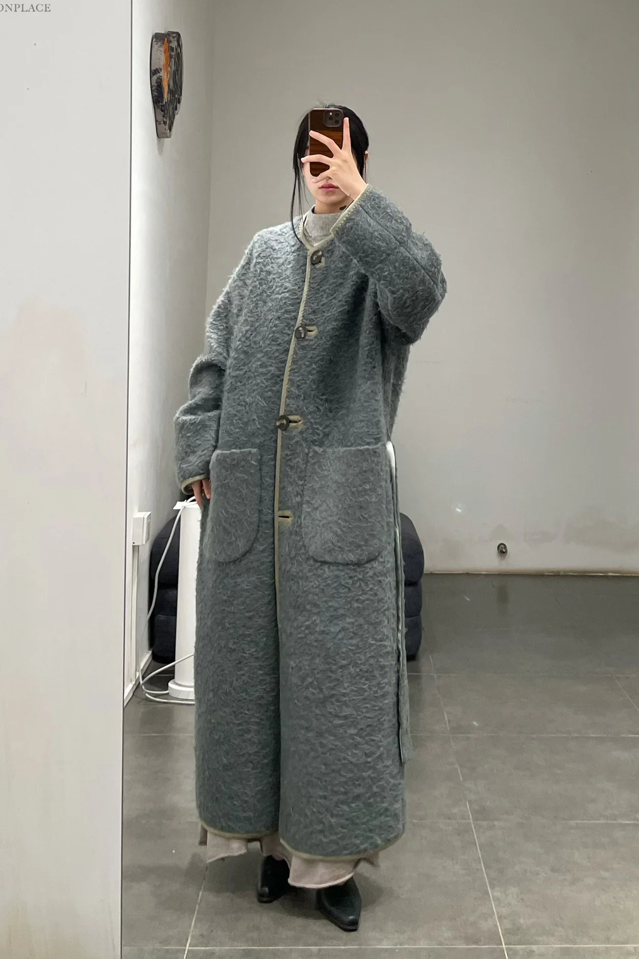MUTEDANCE long wool jacket MD-MD23FW02-QINGHUI blue gray PM96 - Image 14
