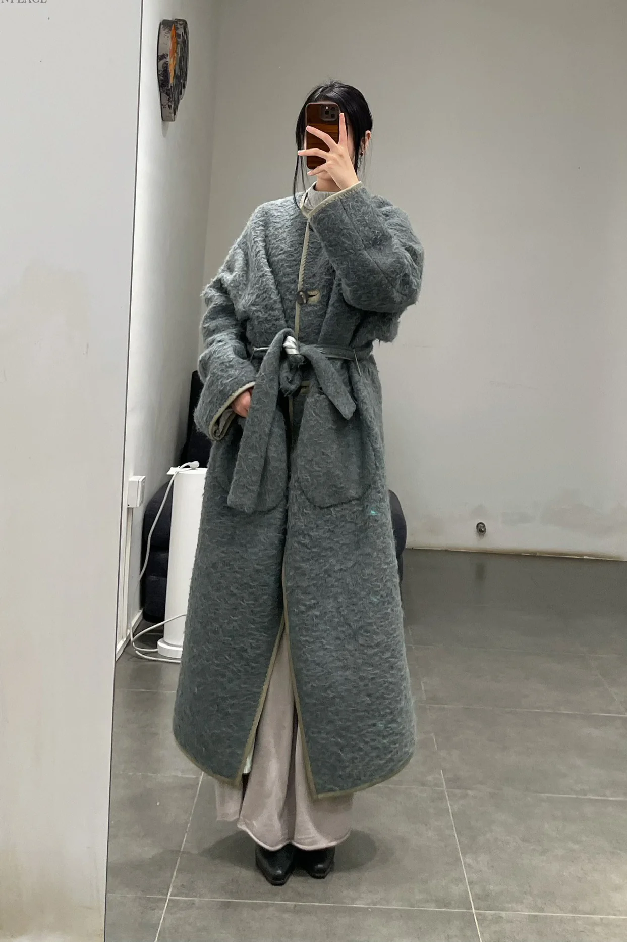 MUTEDANCE long wool jacket MD-MD23FW02-QINGHUI blue gray PM96 - Image 15