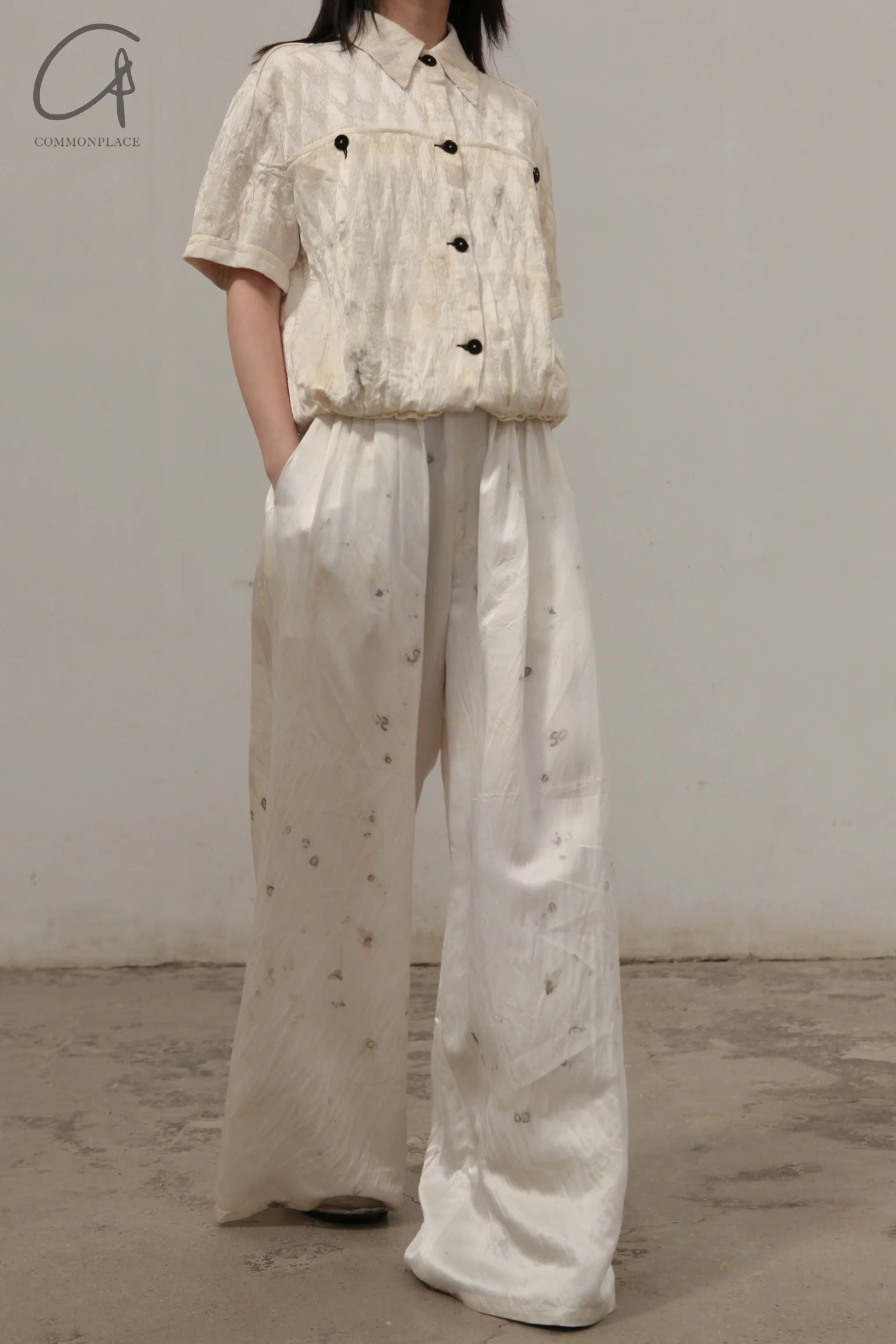 Mutedance 24 Spring/Summer Silk Elastic Waist Loose Pants MD-MD24SS10-HUIBAI hoary PM114 - Image 6