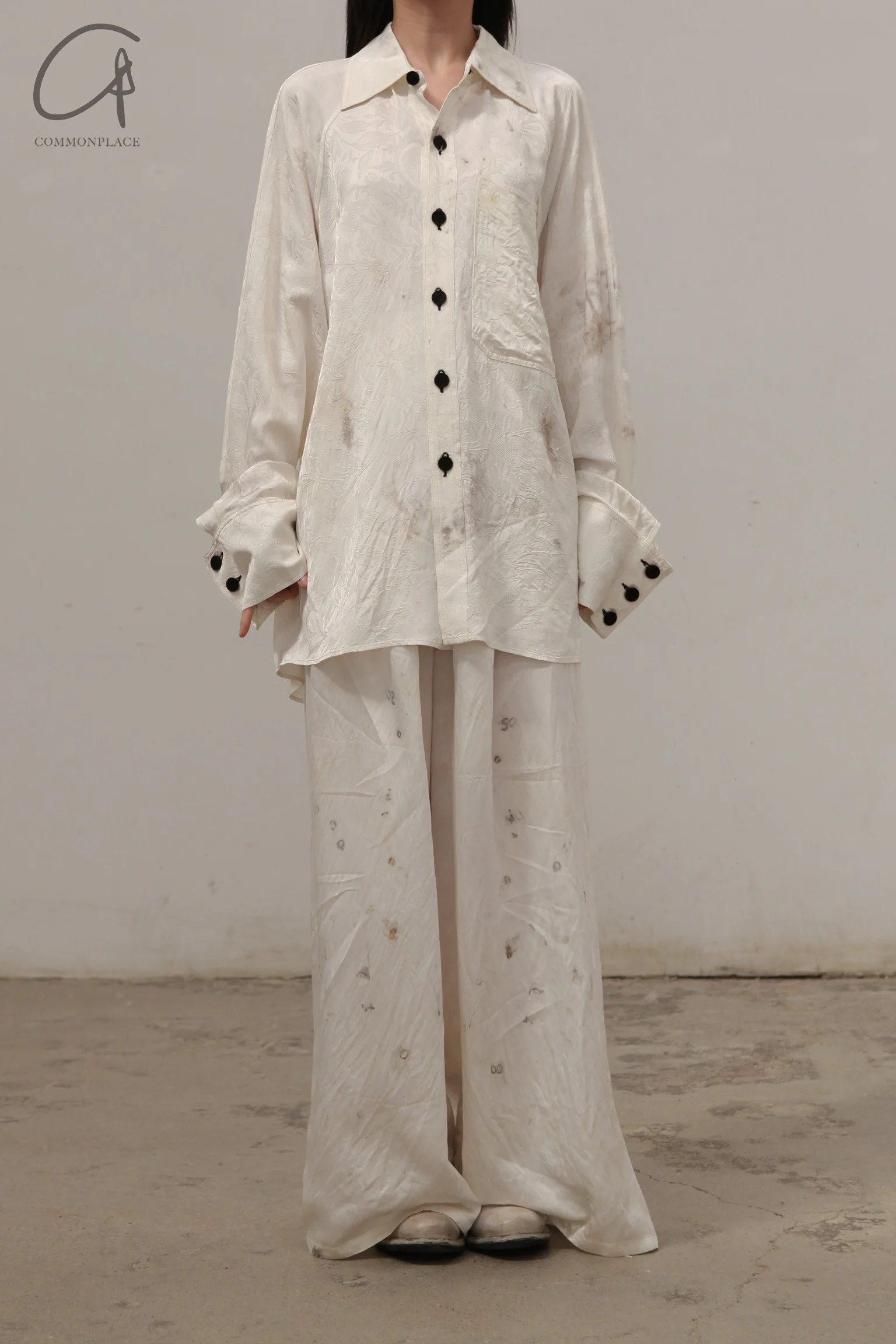 Mutedance 24 Spring/Summer Silk Elastic Waist Loose Pants MD-MD24SS10-HUIBAI hoary PM114 - Image 9