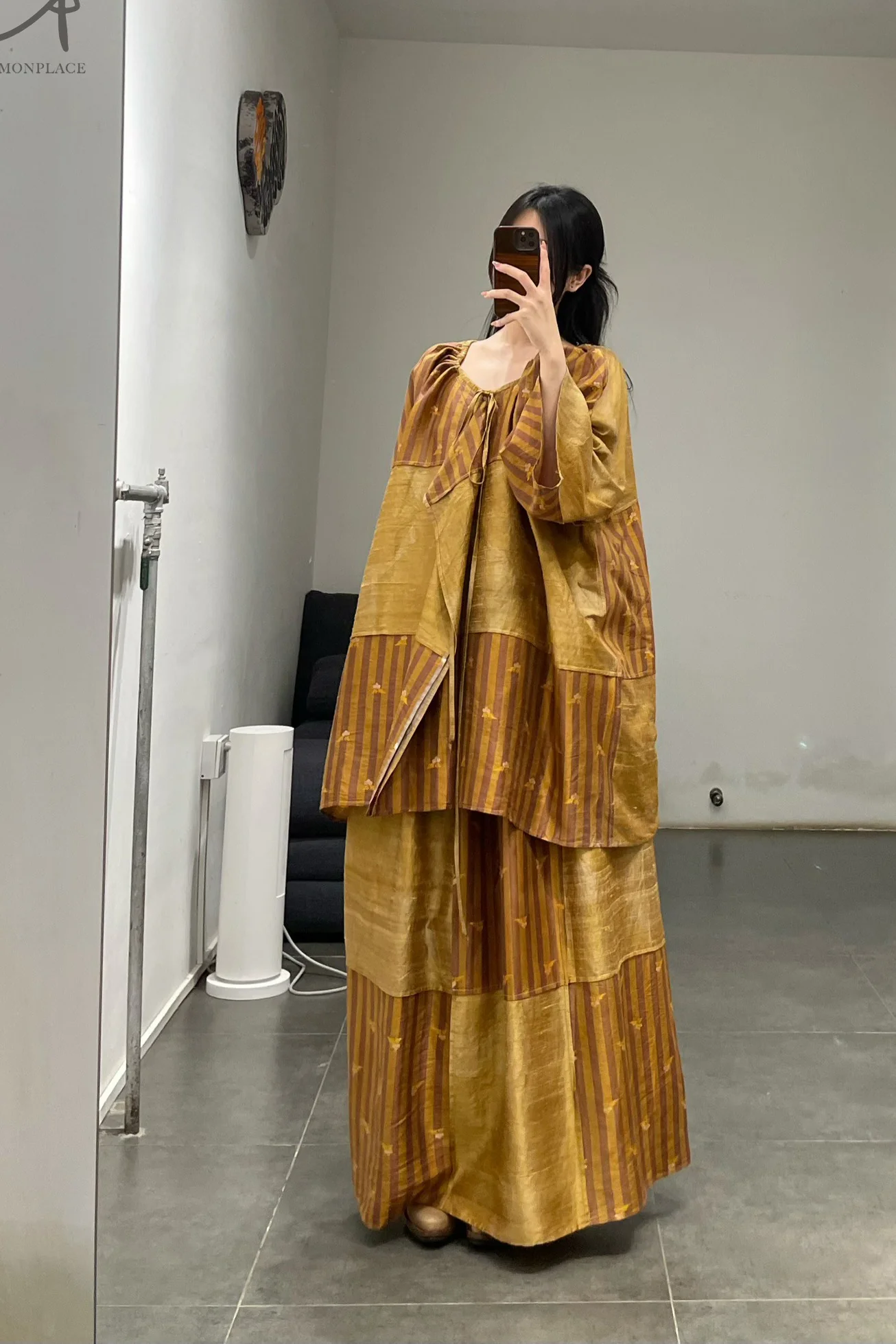 Mutedance 24 Spring/Summer Spliced Skirt MD-MD24SS91-JIUJIN Old Gold PM126 - Image 10