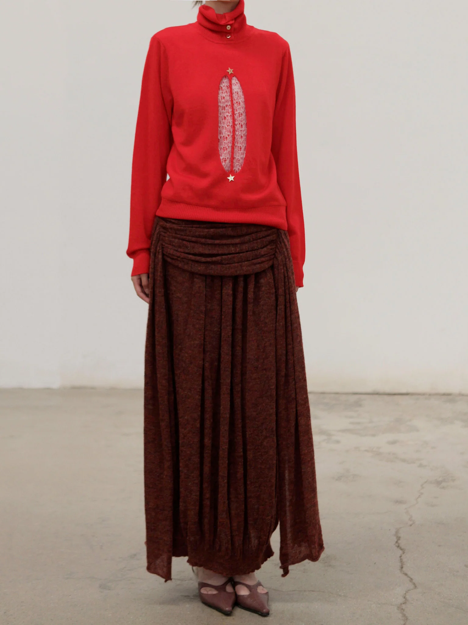 NAN KNITS 25 Autumn and Winter Ribbon Slant Collar Bottoming Shirt/Pleated Skirt NAN-N25AWSK12BRO-ZONG Skirt （N25AWBAS08BRO） - Image 10