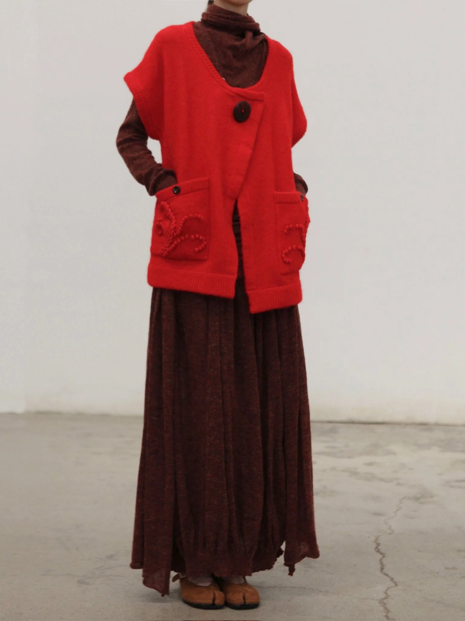 NAN KNITS 25 Autumn and Winter Ribbon Slant Collar Bottoming Shirt/Pleated Skirt NAN-N25AWSK12BRO-ZONG Skirt （N25AWBAS08BRO） - Image 13