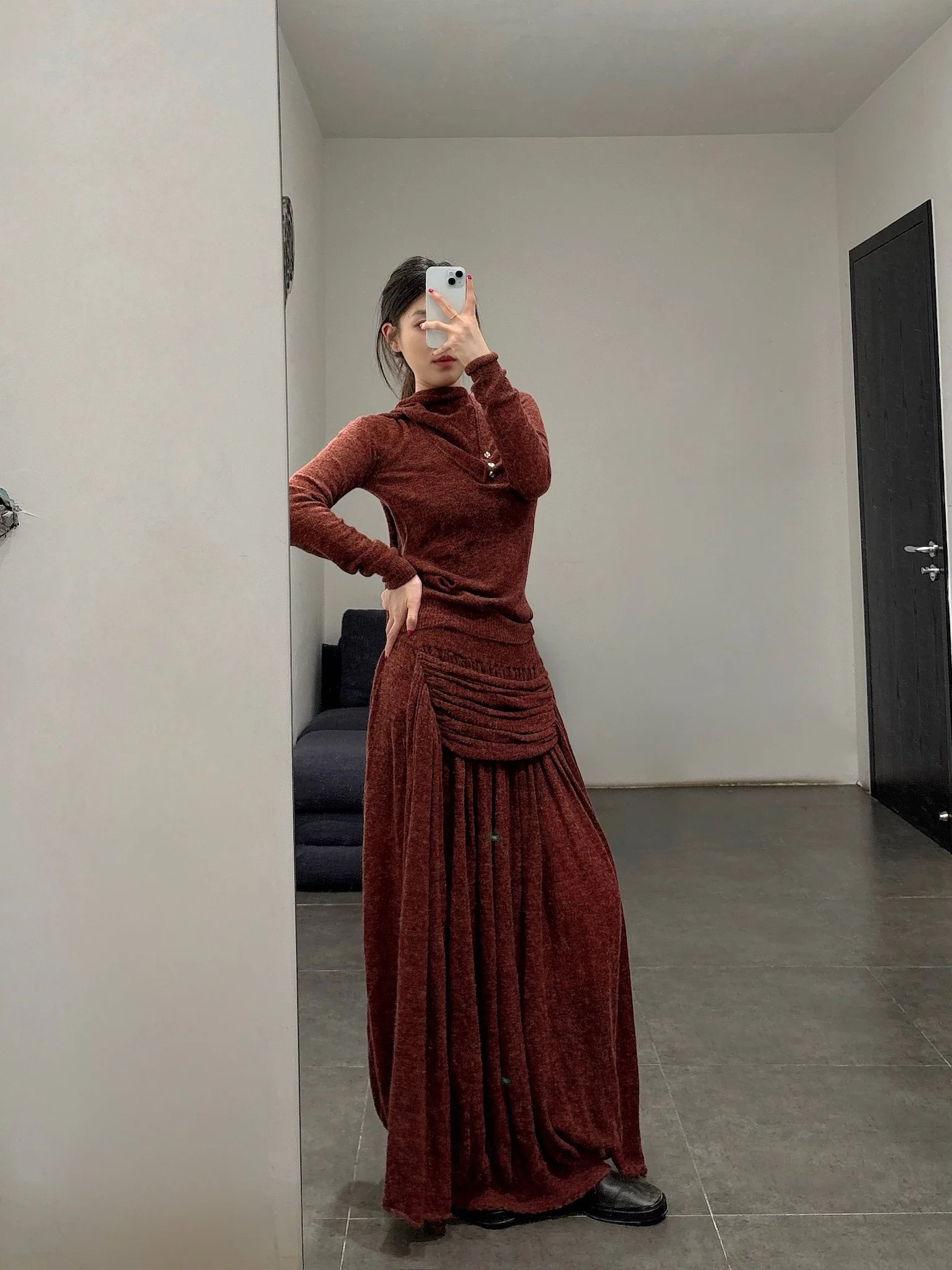NAN KNITS 25 Autumn and Winter Ribbon Slant Collar Bottoming Shirt/Pleated Skirt NAN-N25AWSK12BRO-ZONG Skirt （N25AWBAS08BRO） - Image 20